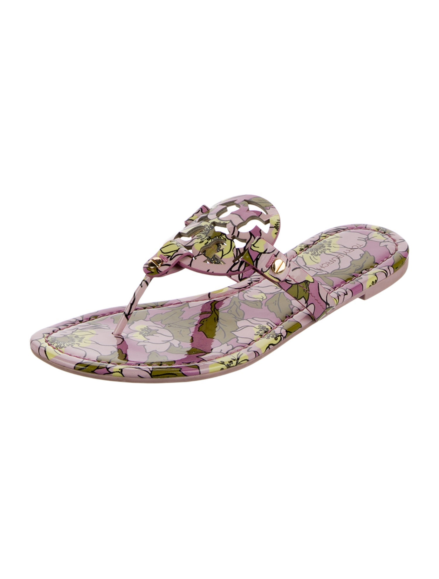 Tory Burch Patent Leather Printed Flip Flops