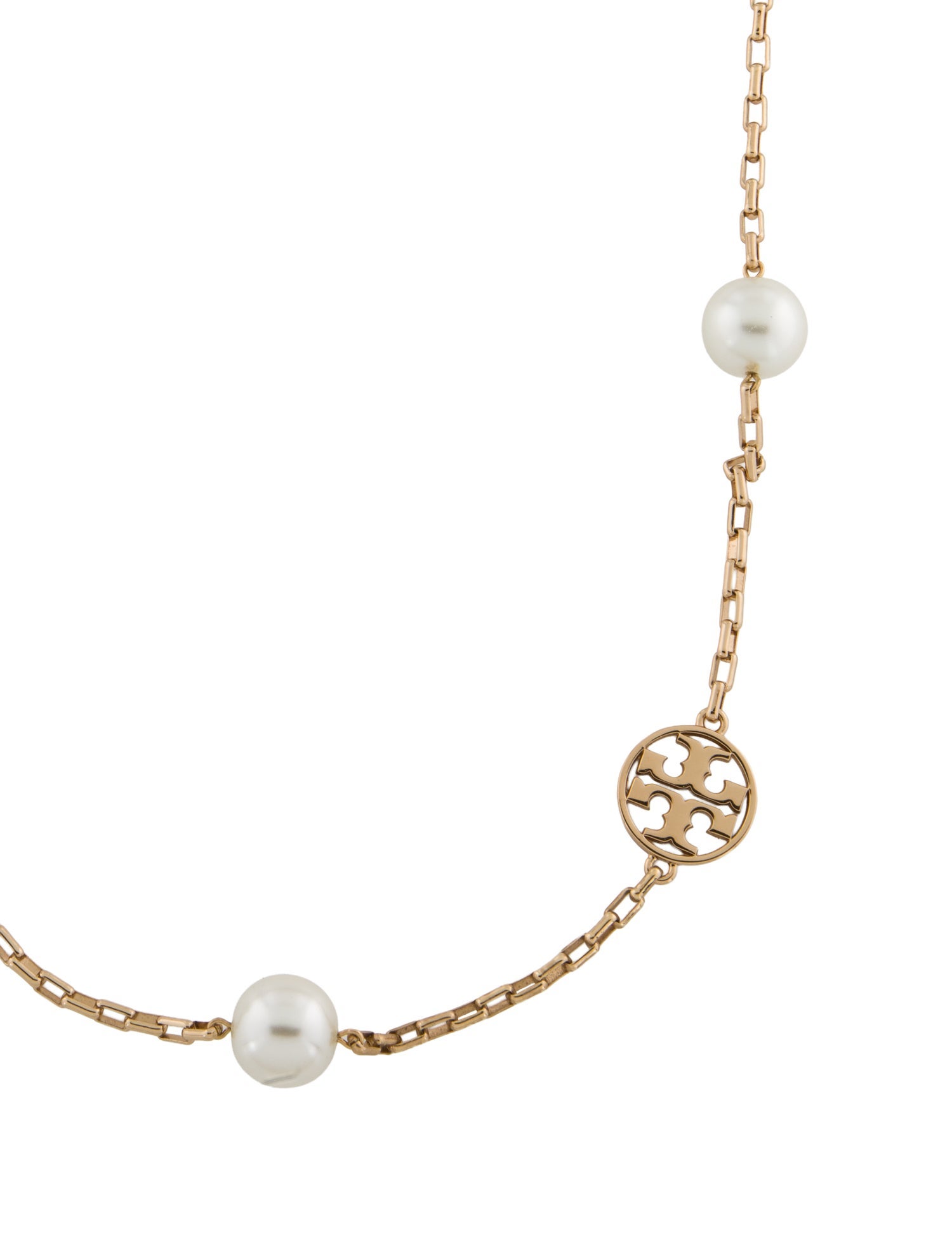 Tory Burch Faux Pearl Logo Station Necklace