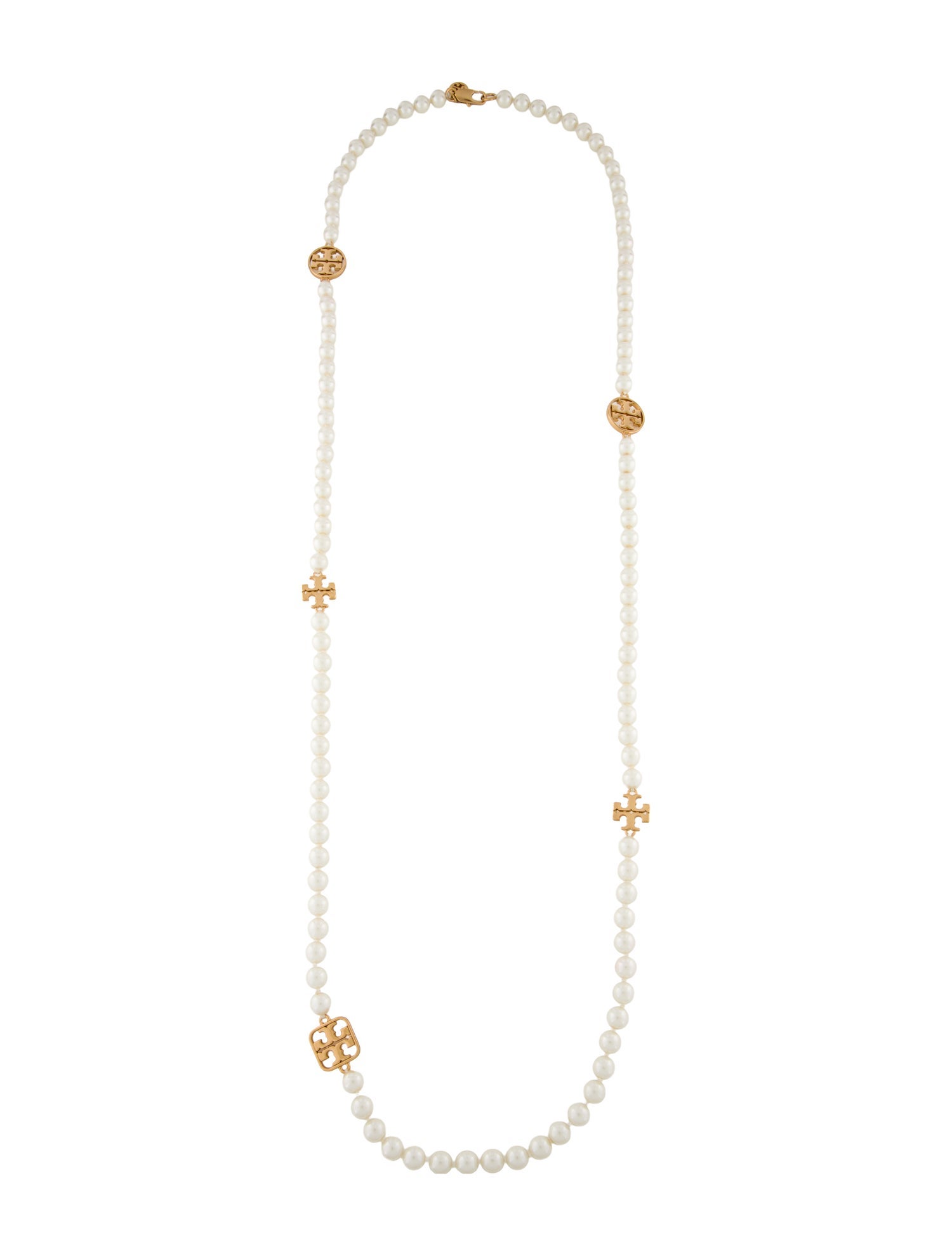 Tory Burch Faux Pearl Logo Station Necklace