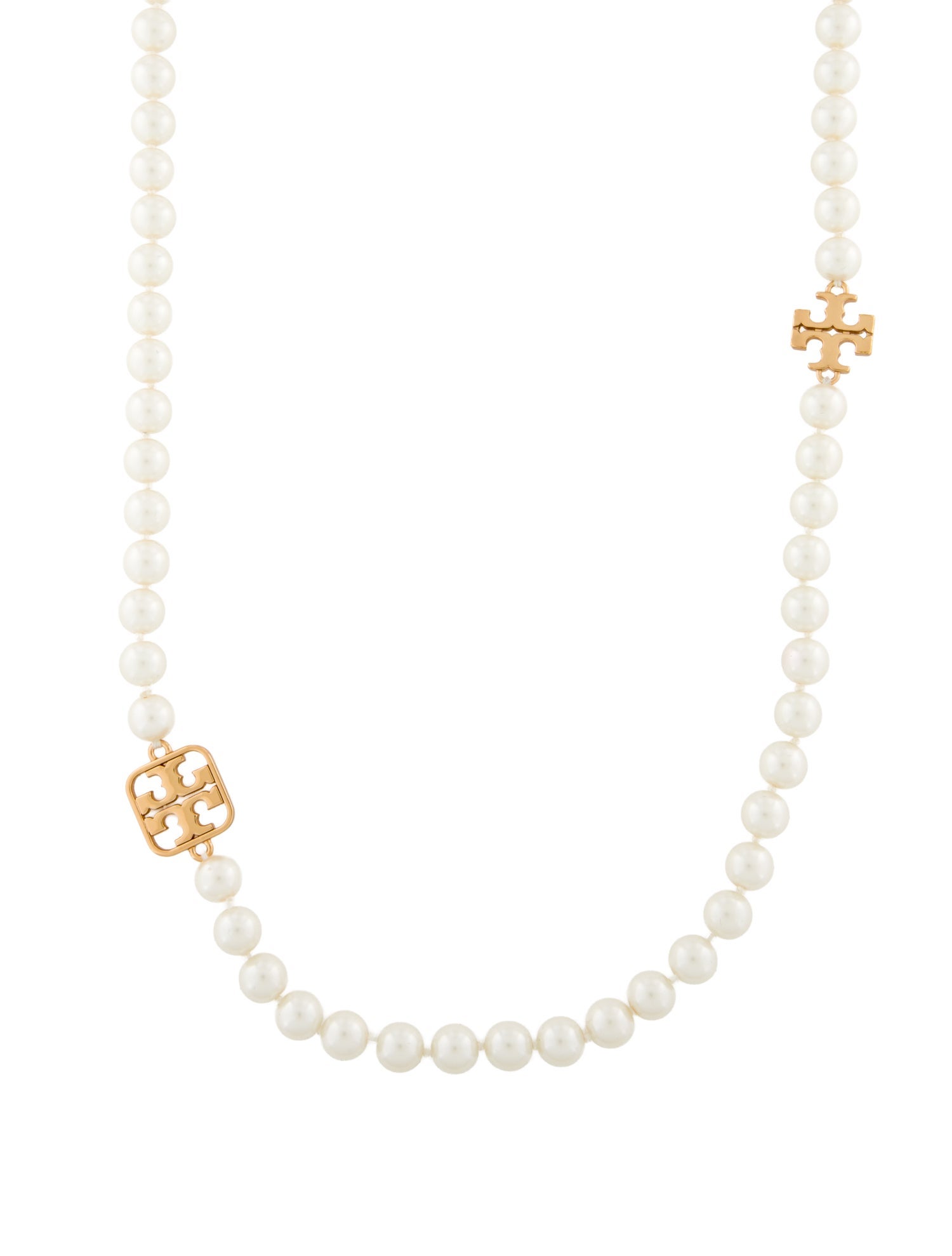 Tory Burch Faux Pearl Logo Station Necklace