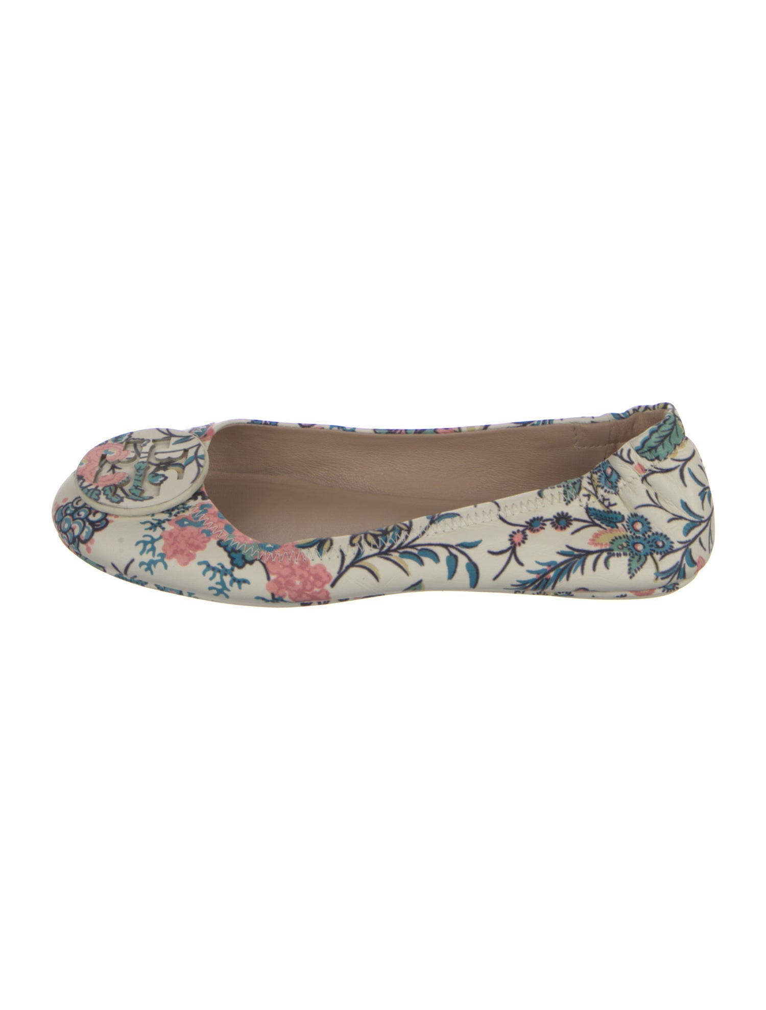 Tory Burch Leather Floral Print Ballet Flats
