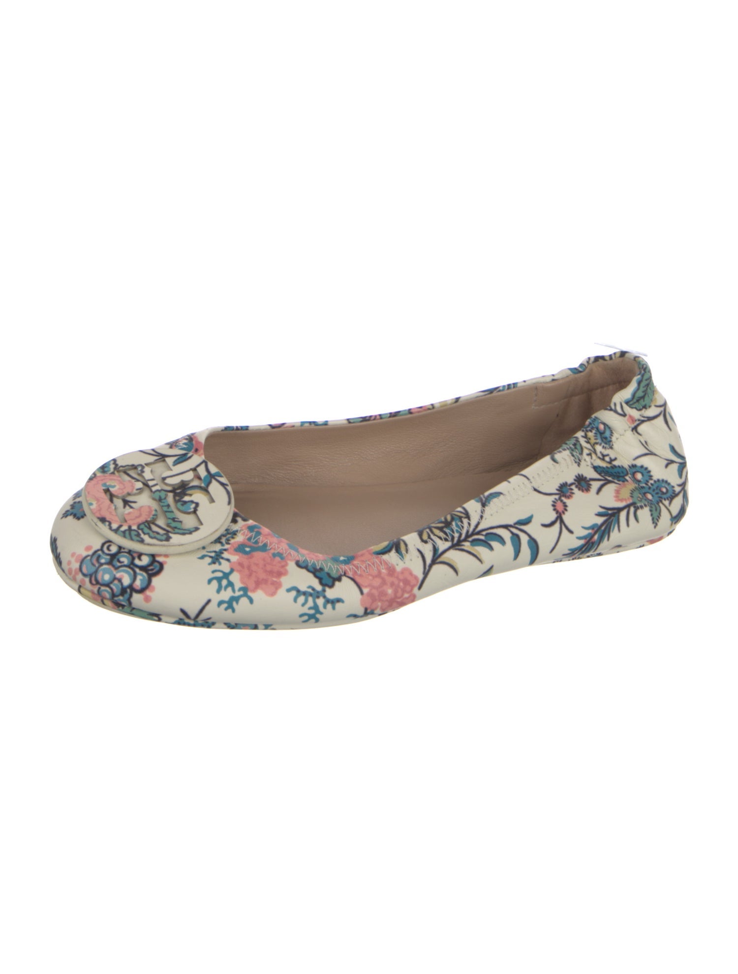 Tory Burch Leather Floral Print Ballet Flats