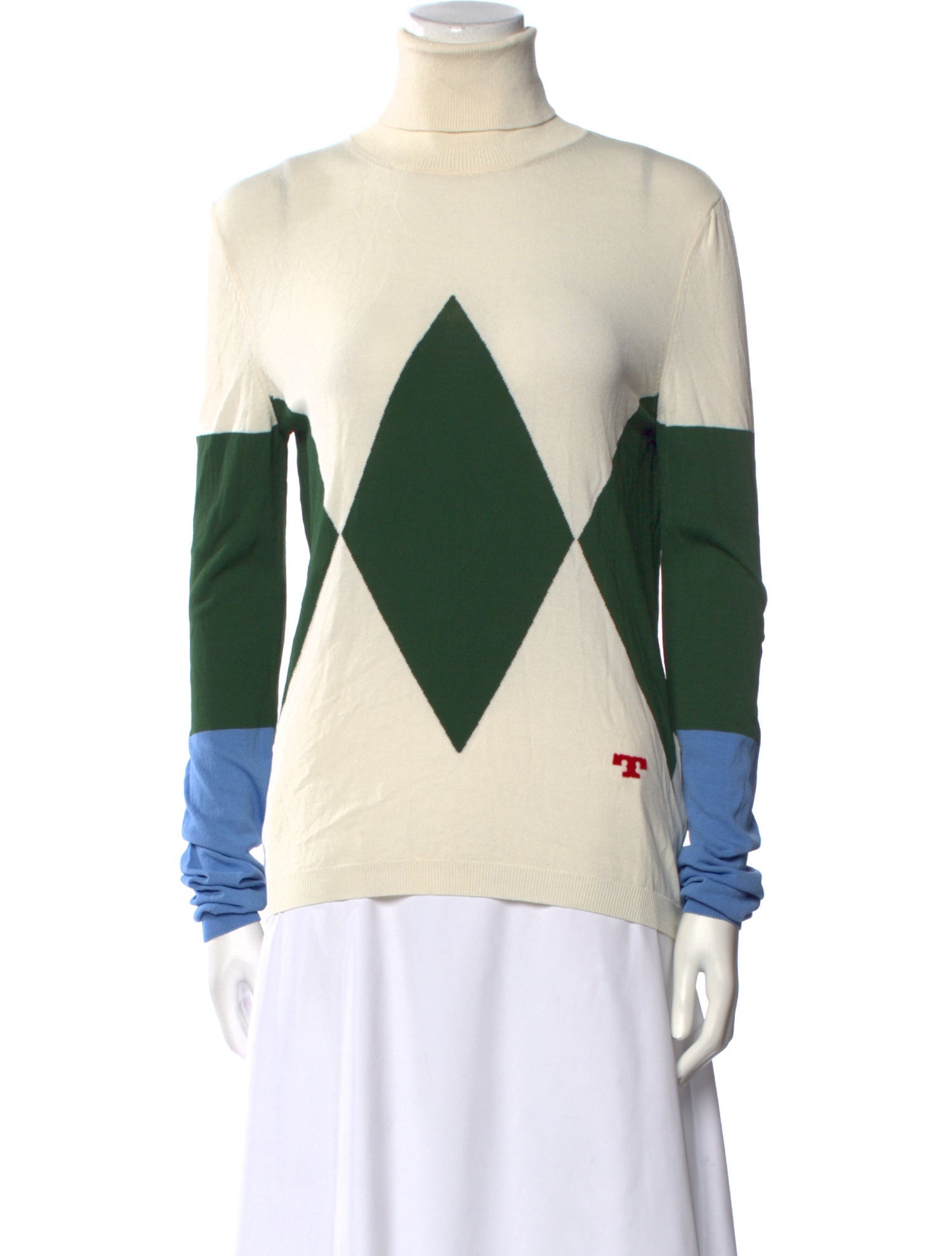 Tory Burch Colorblock Pattern Turtleneck Sweater