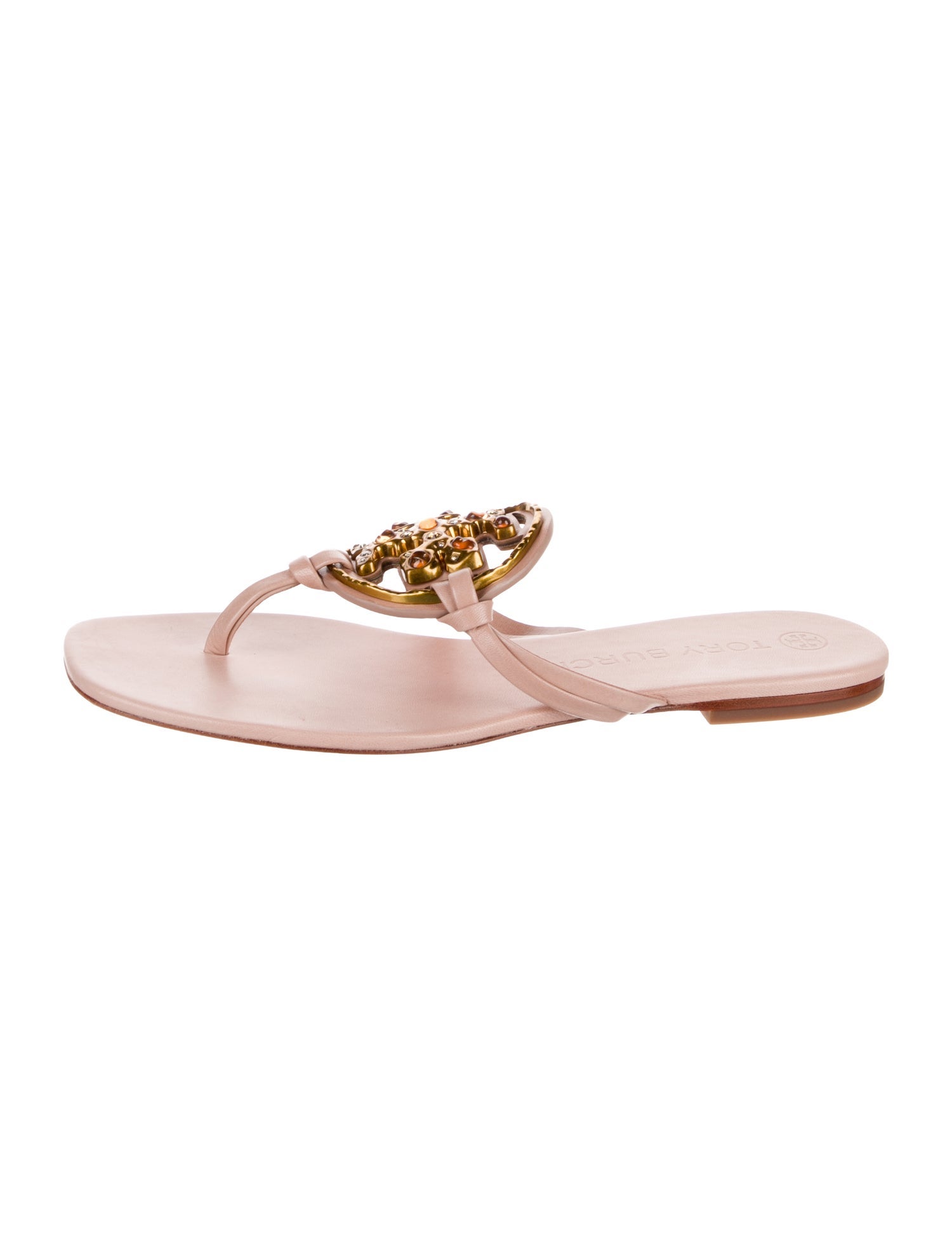 Tory Burch Leather Crystal Embellishments Slides