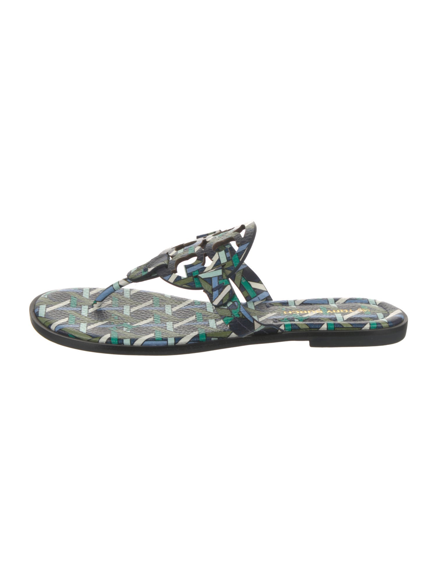 Tory Burch Leather Floral Print Slides