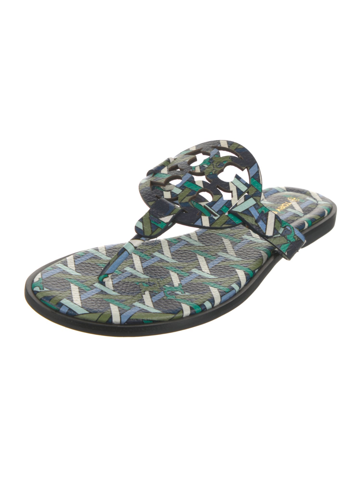 Tory Burch Leather Floral Print Slides