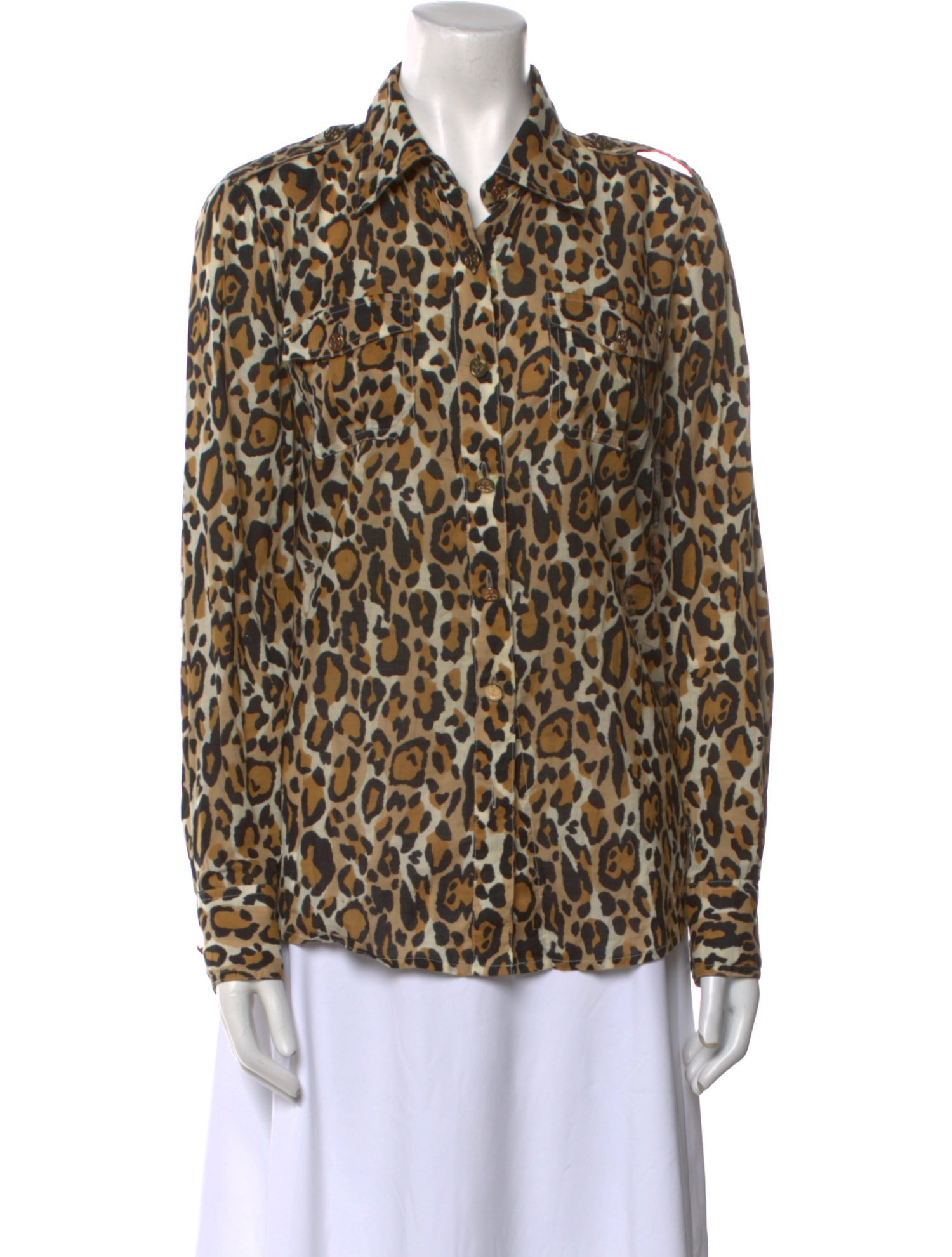 Tory Burch Animal Print Long Sleeve Button-Up Top