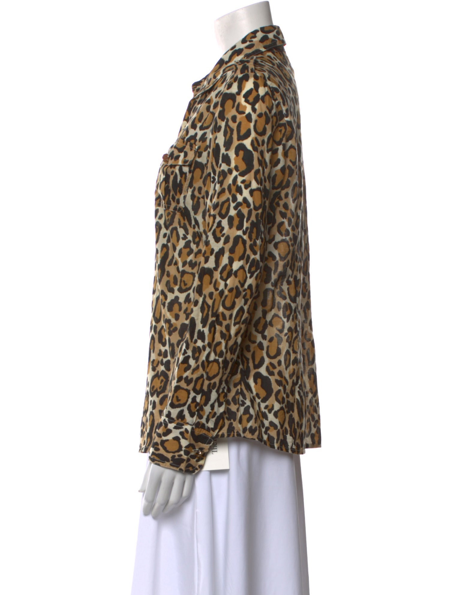 Tory Burch Animal Print Long Sleeve Button-Up Top