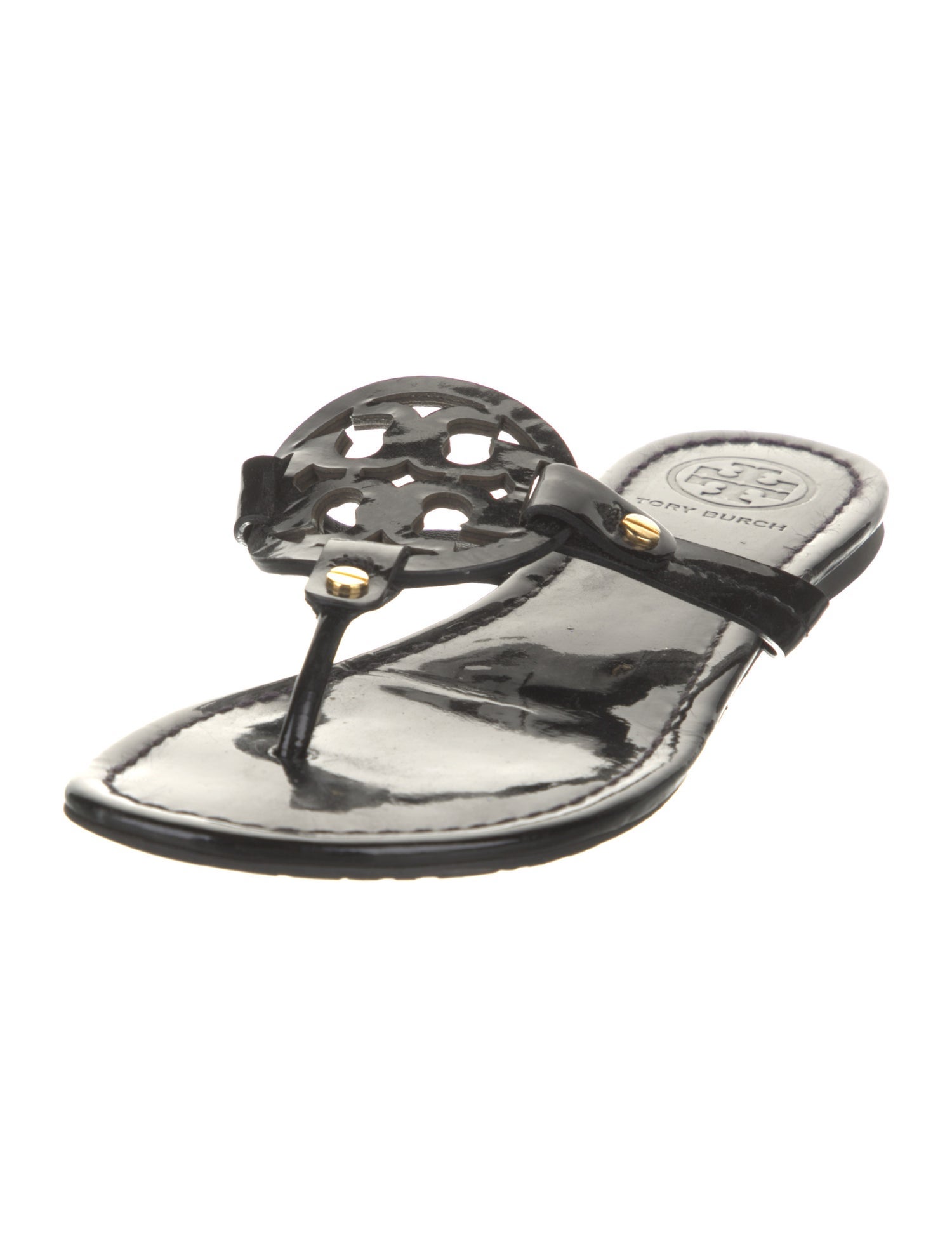 Tory Burch Patent Leather Floral Print Slides