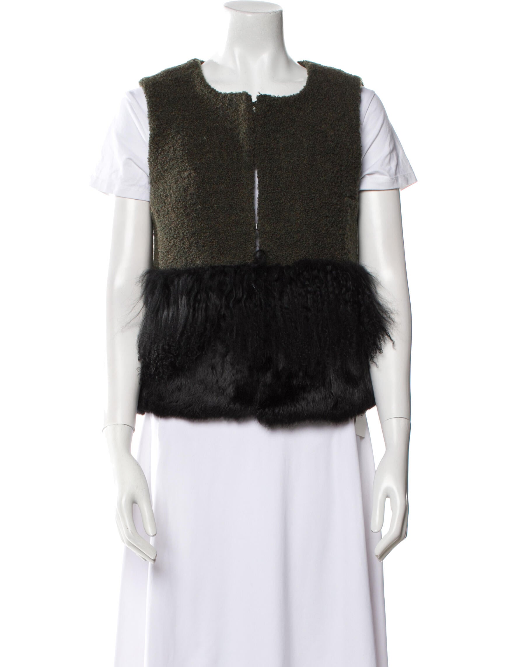 Tory Burch Wool Striped Fur Jacket