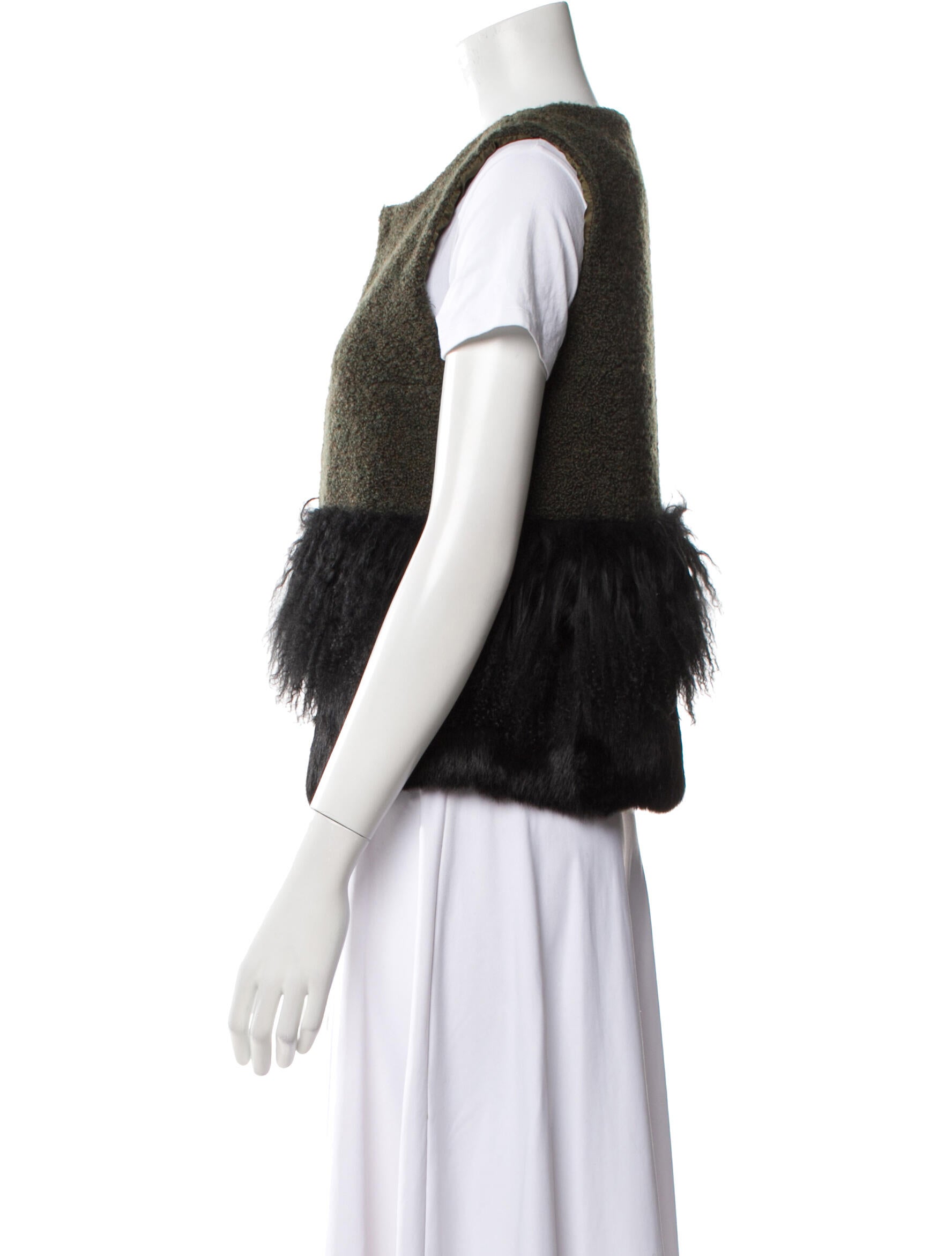 Tory Burch Wool Striped Fur Jacket