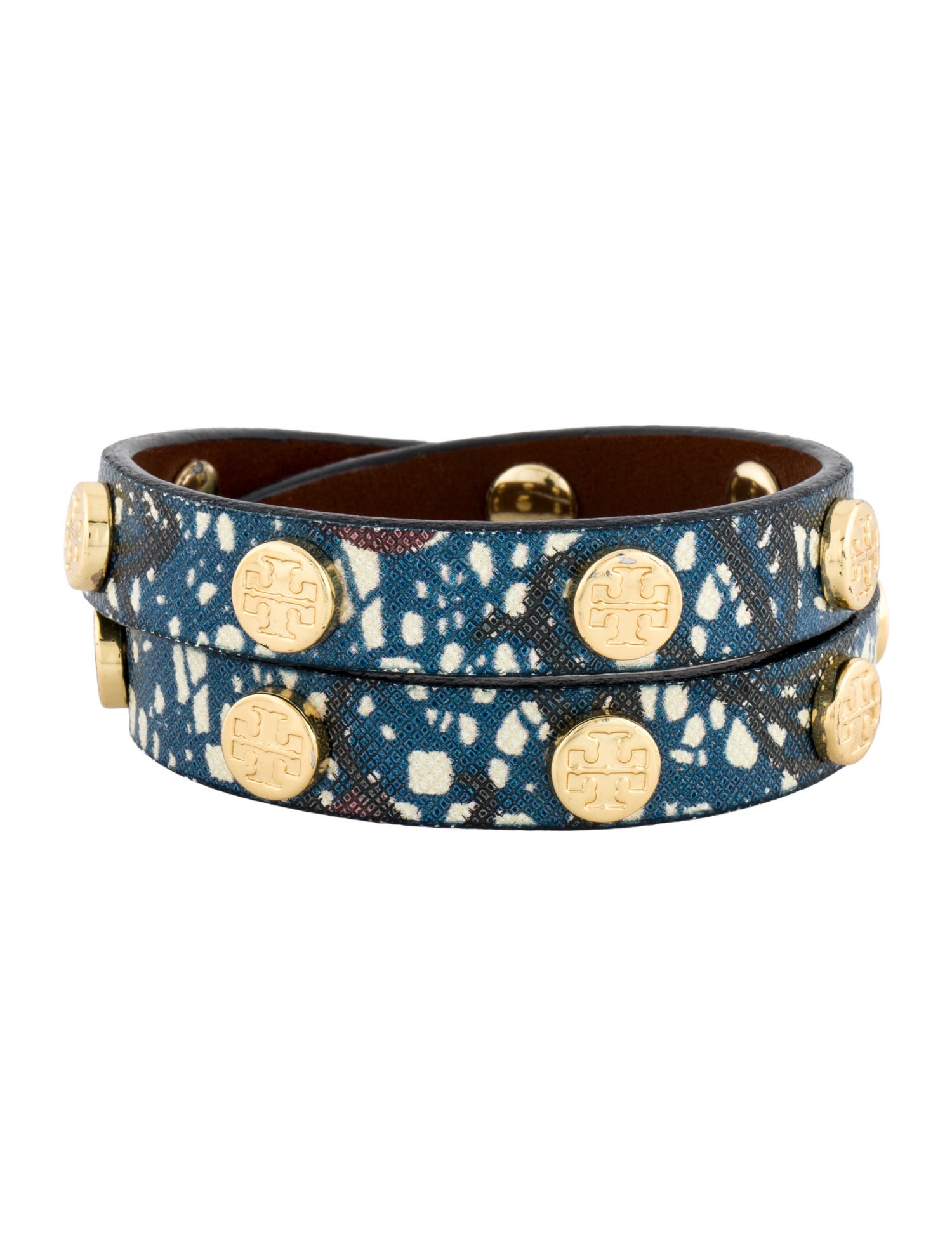 Tory Burch Leather Studded Double Wrap Bracelet