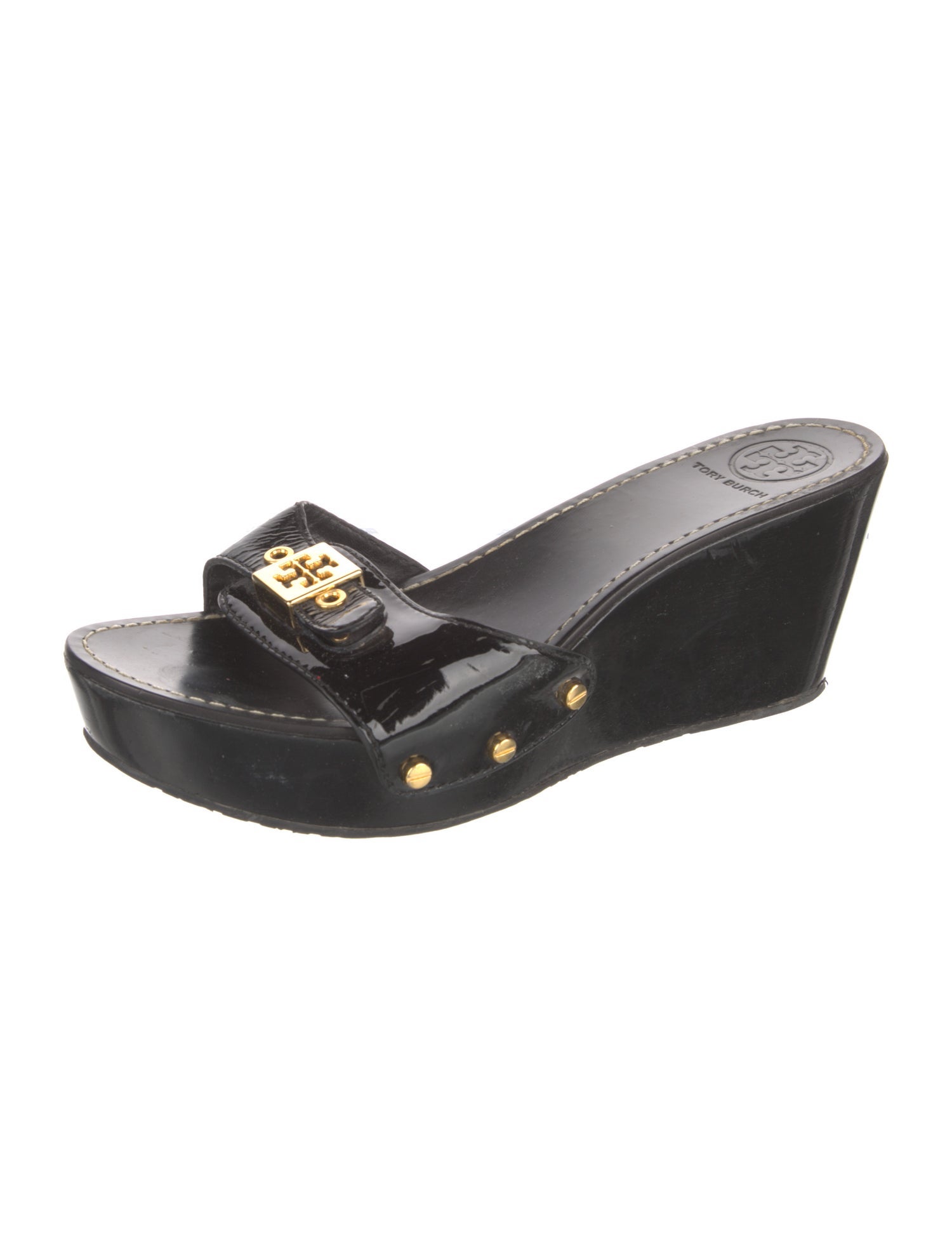 Tory Burch Patent Leather Studded Accents Slides