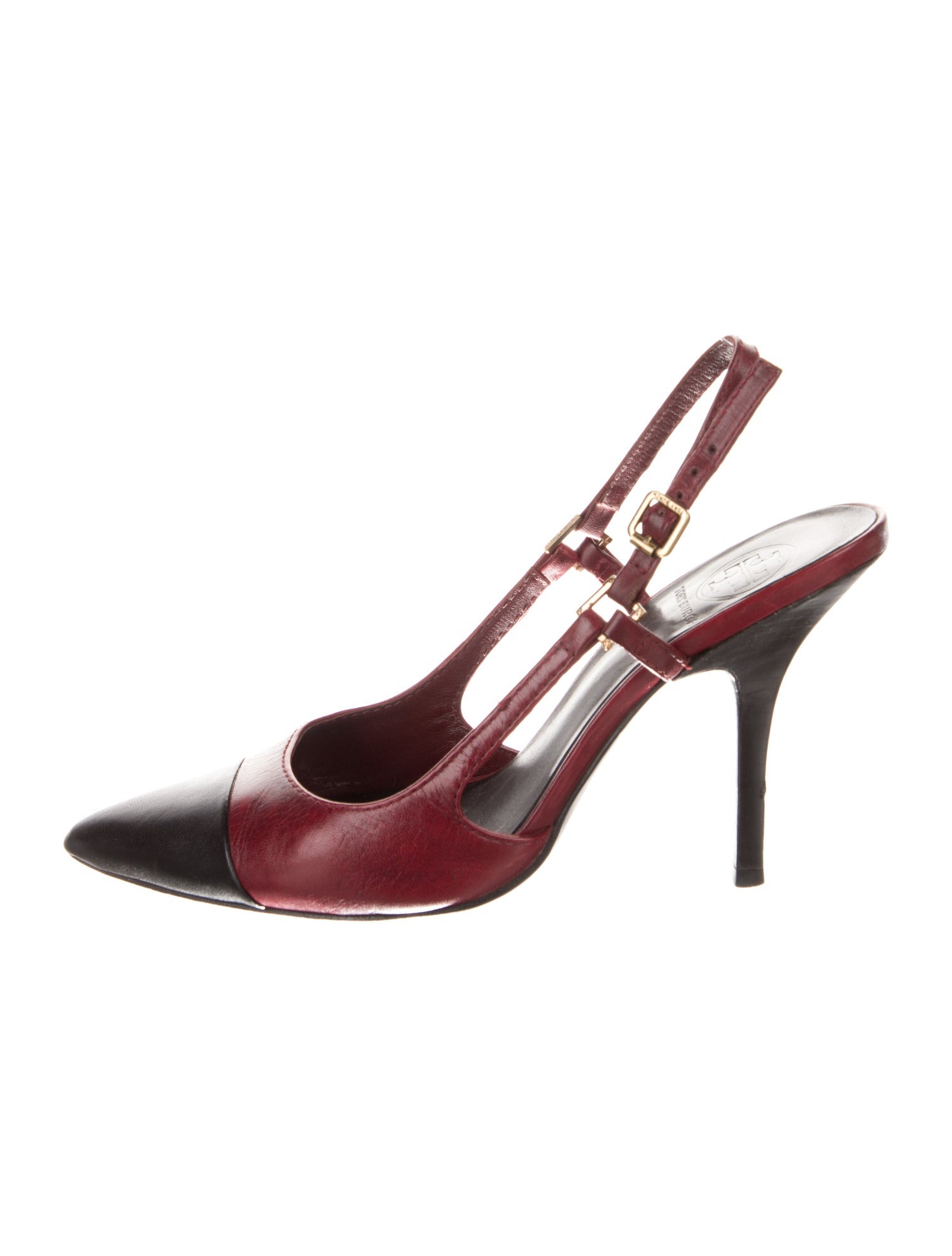 Tory Burch Leather Colorblock Pattern Slingback Pumps