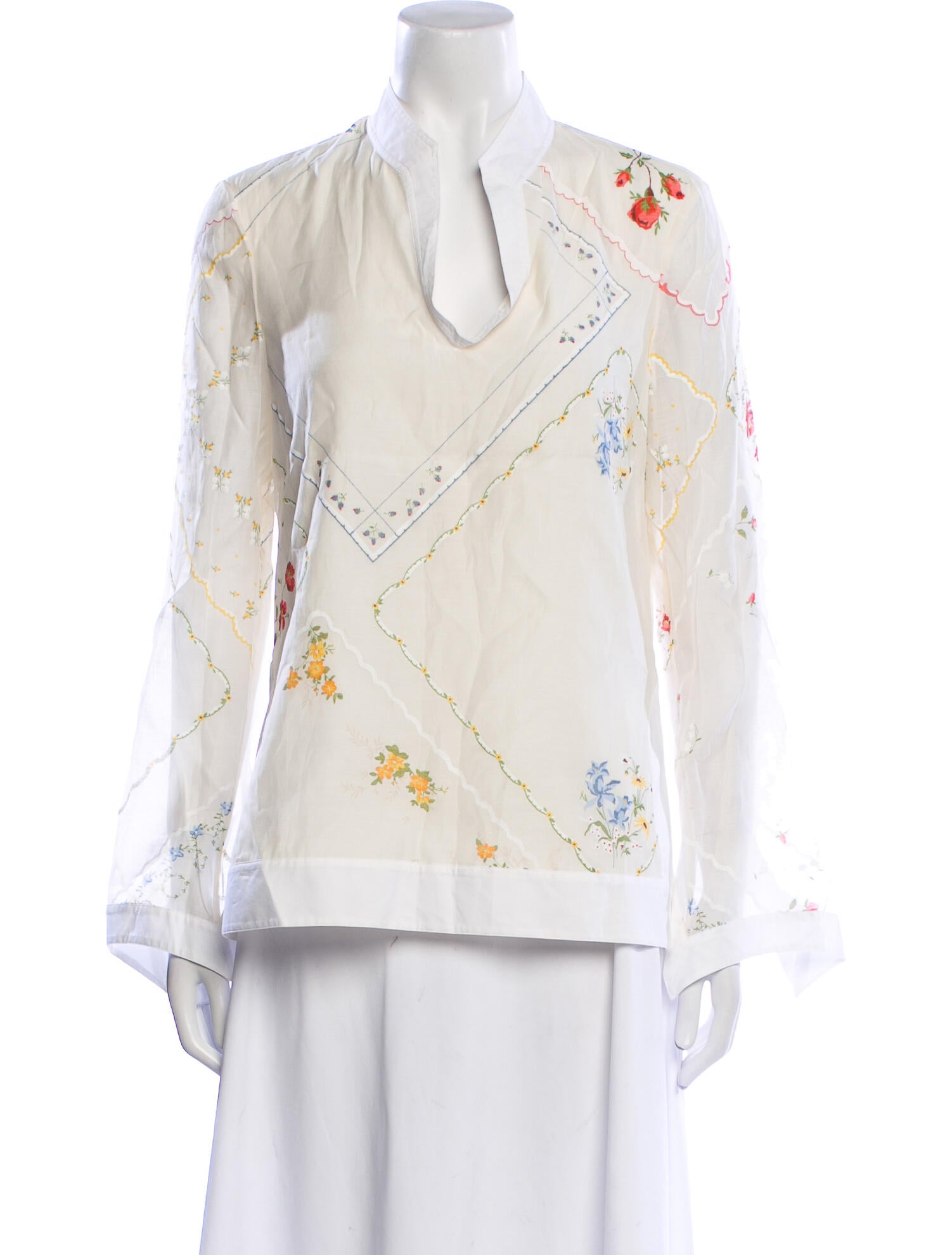 Tory Burch Floral Print V-Neck Blouse