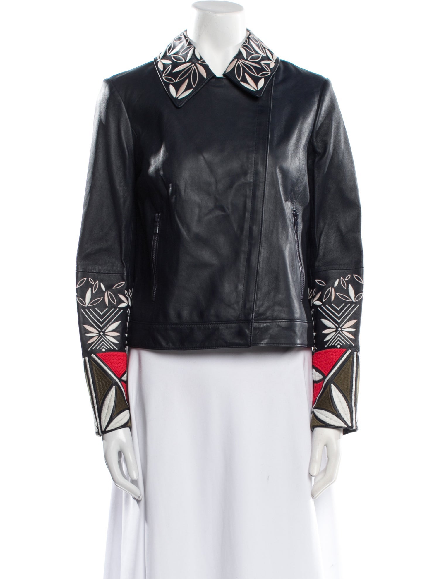 Tory Burch Leather Printed Biker Jacket