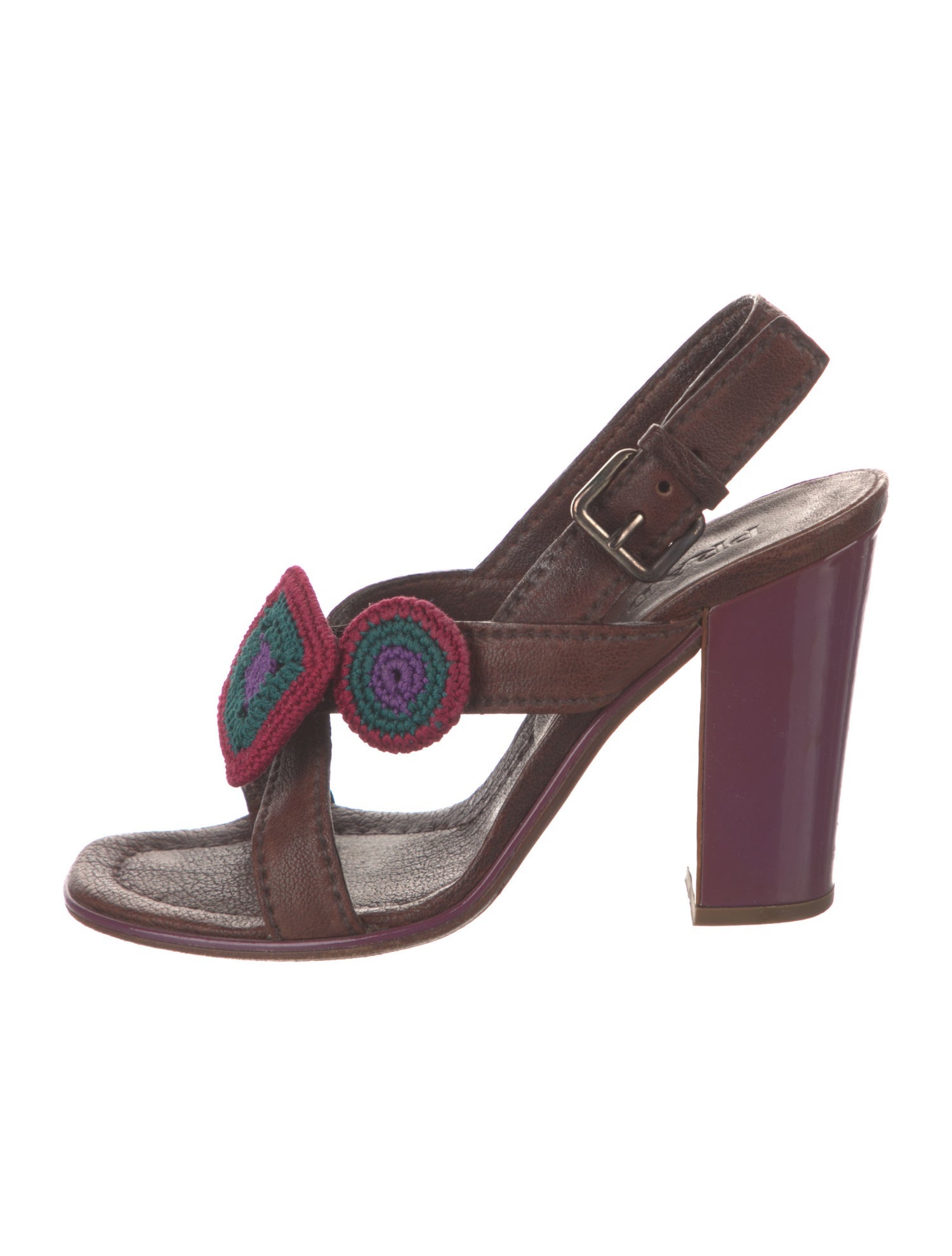 Prada Leather Embroidered Accent Slingback Sandals