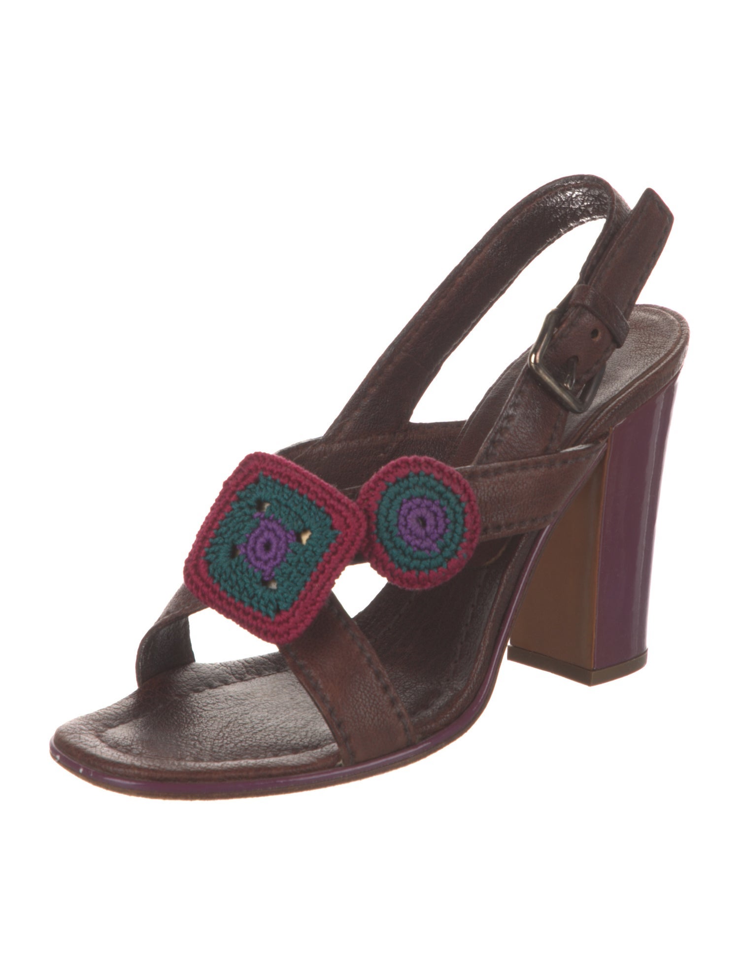 Prada Leather Embroidered Accent Slingback Sandals