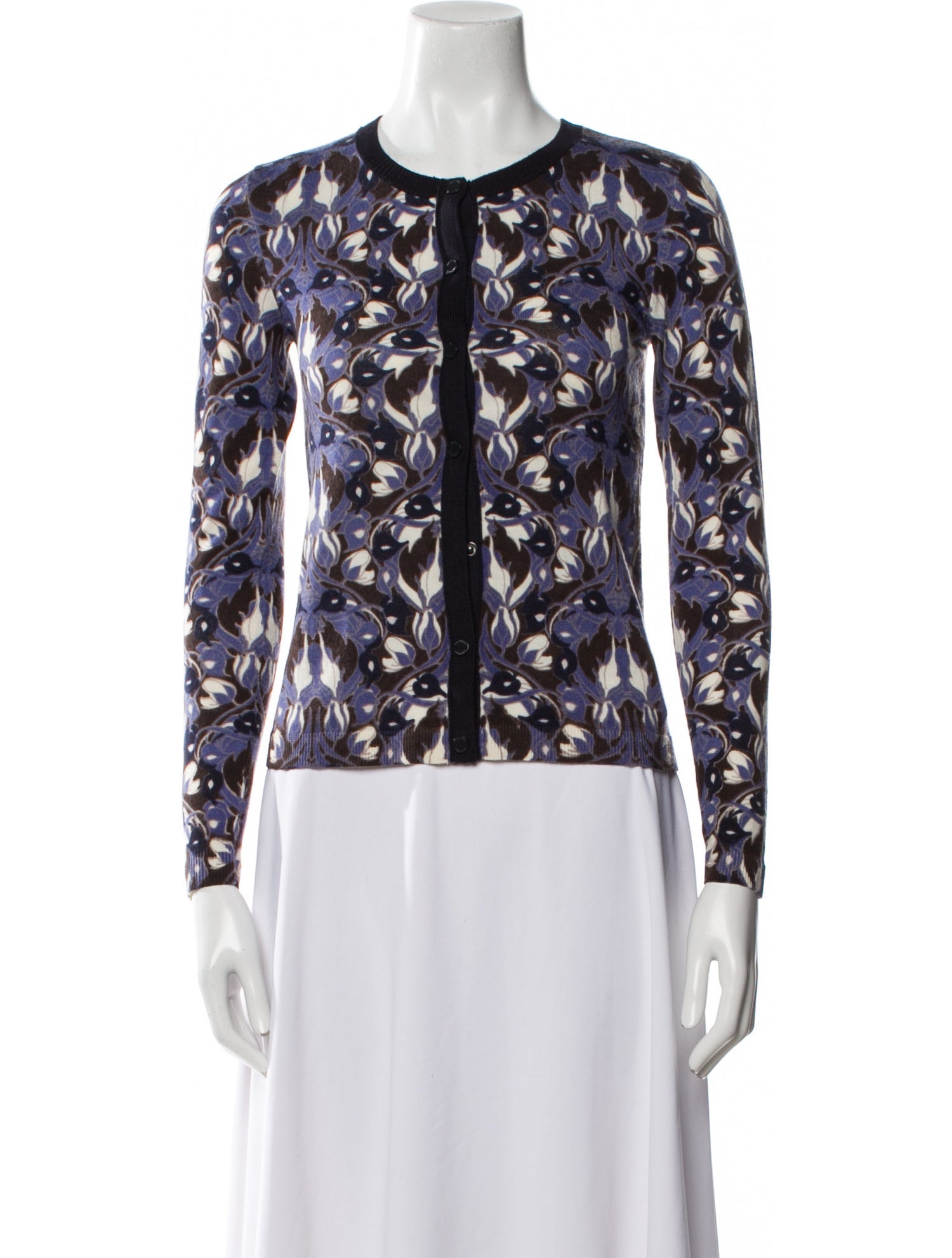 Tory Burch Floral Print Crew Neck Sweater