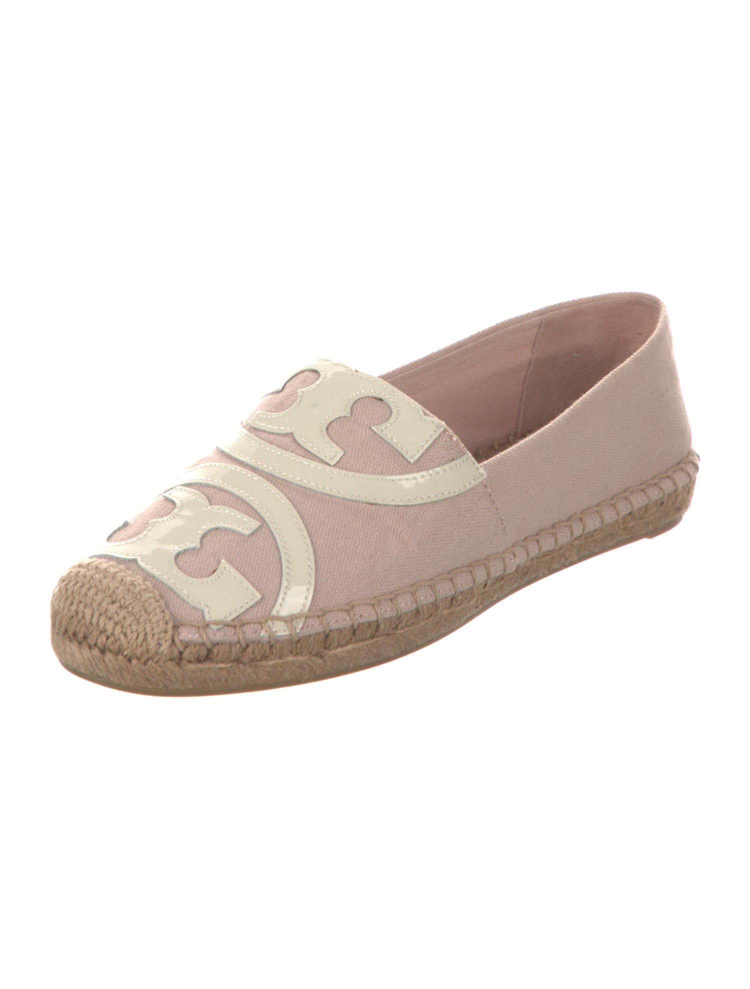Tory Burch Canvas Leather Trim Embellishment Espadrilles