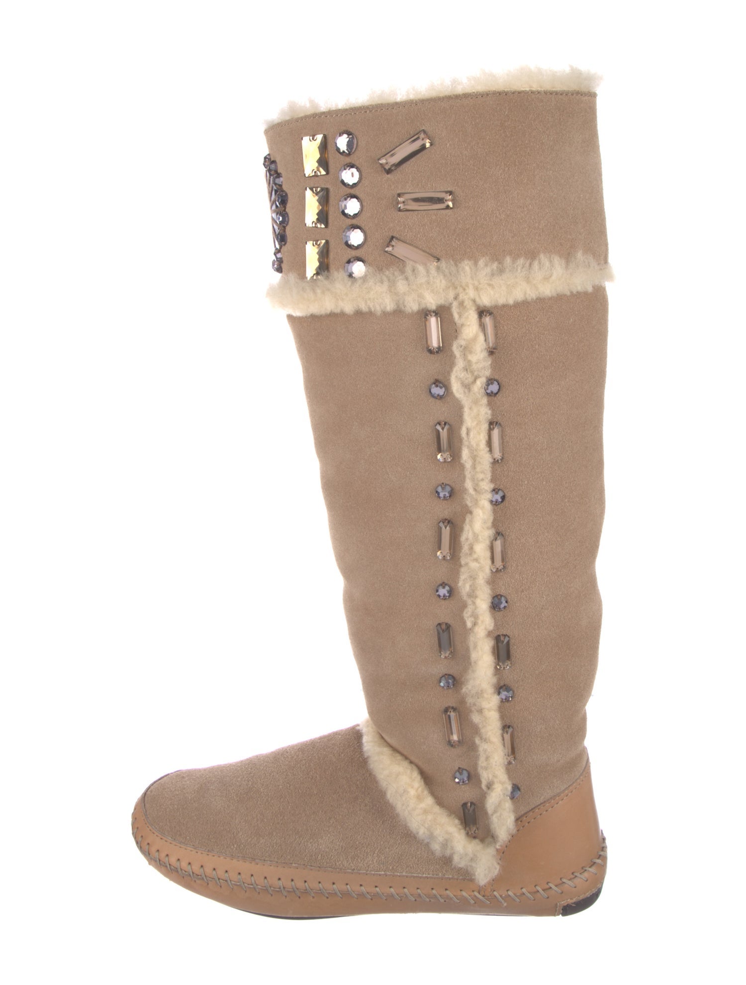 Tory Burch Suede Crystal Embellishments Boots