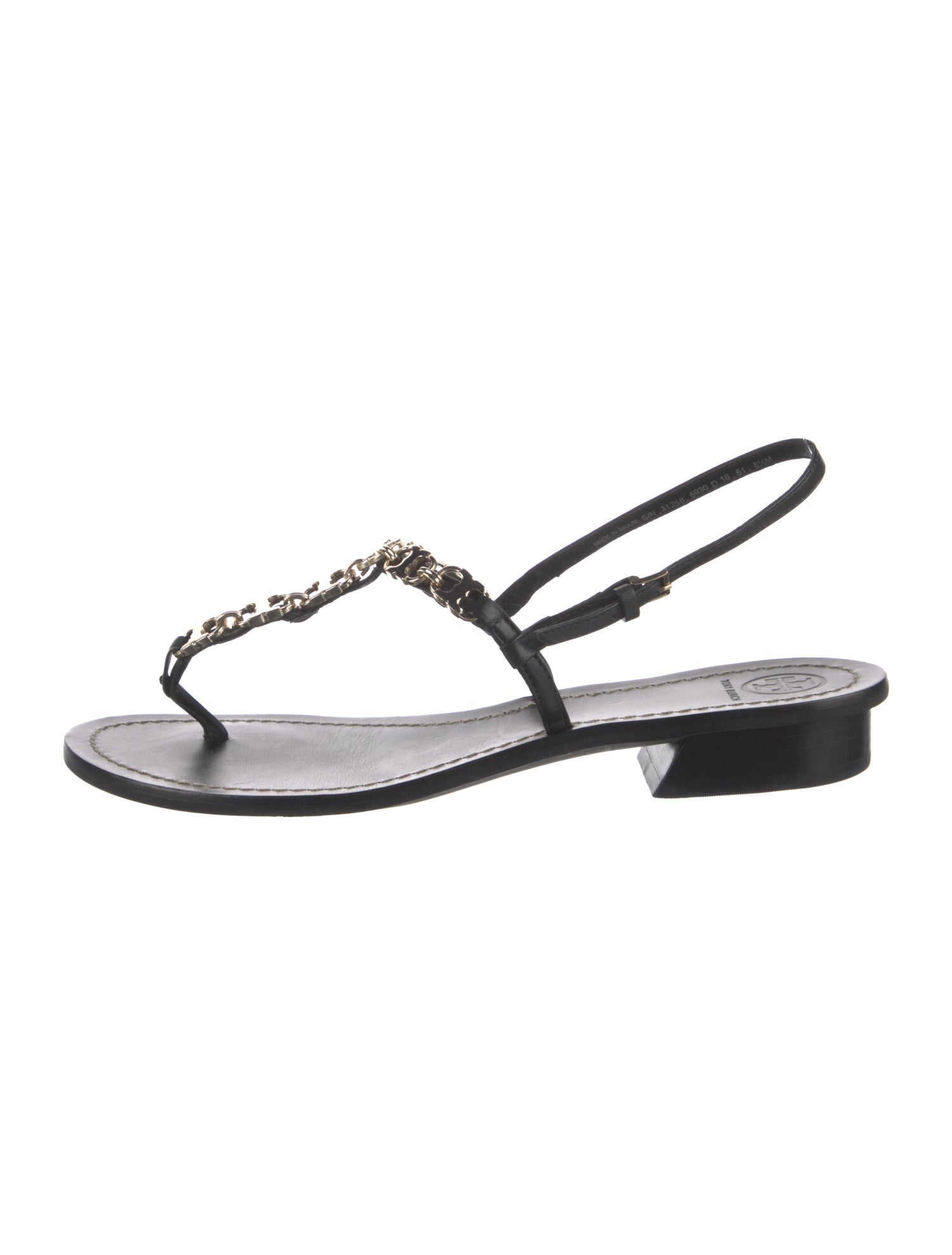 Tory Burch Leather Chain-Link Accents T-Strap Sandals