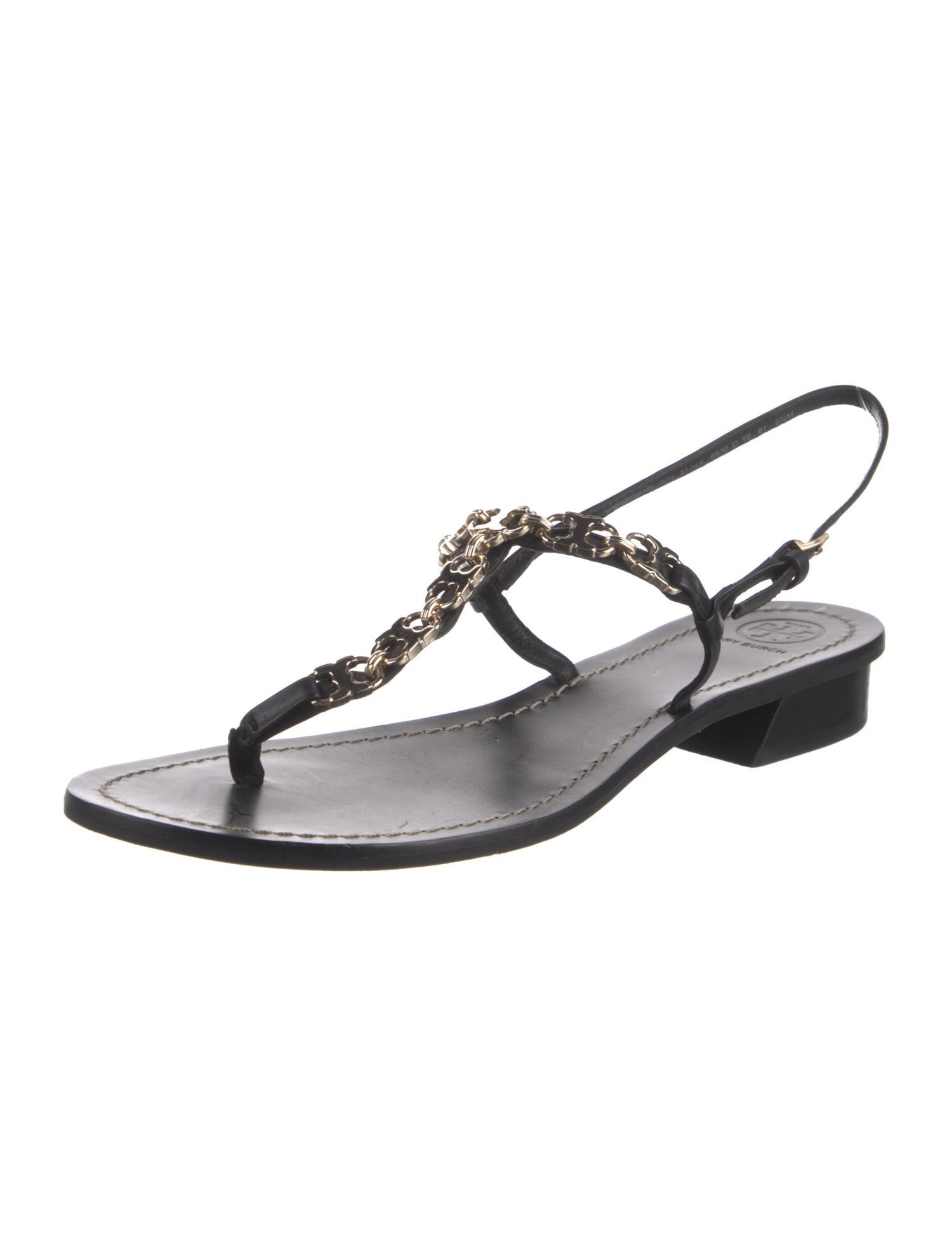 Tory Burch Leather Chain-Link Accents T-Strap Sandals