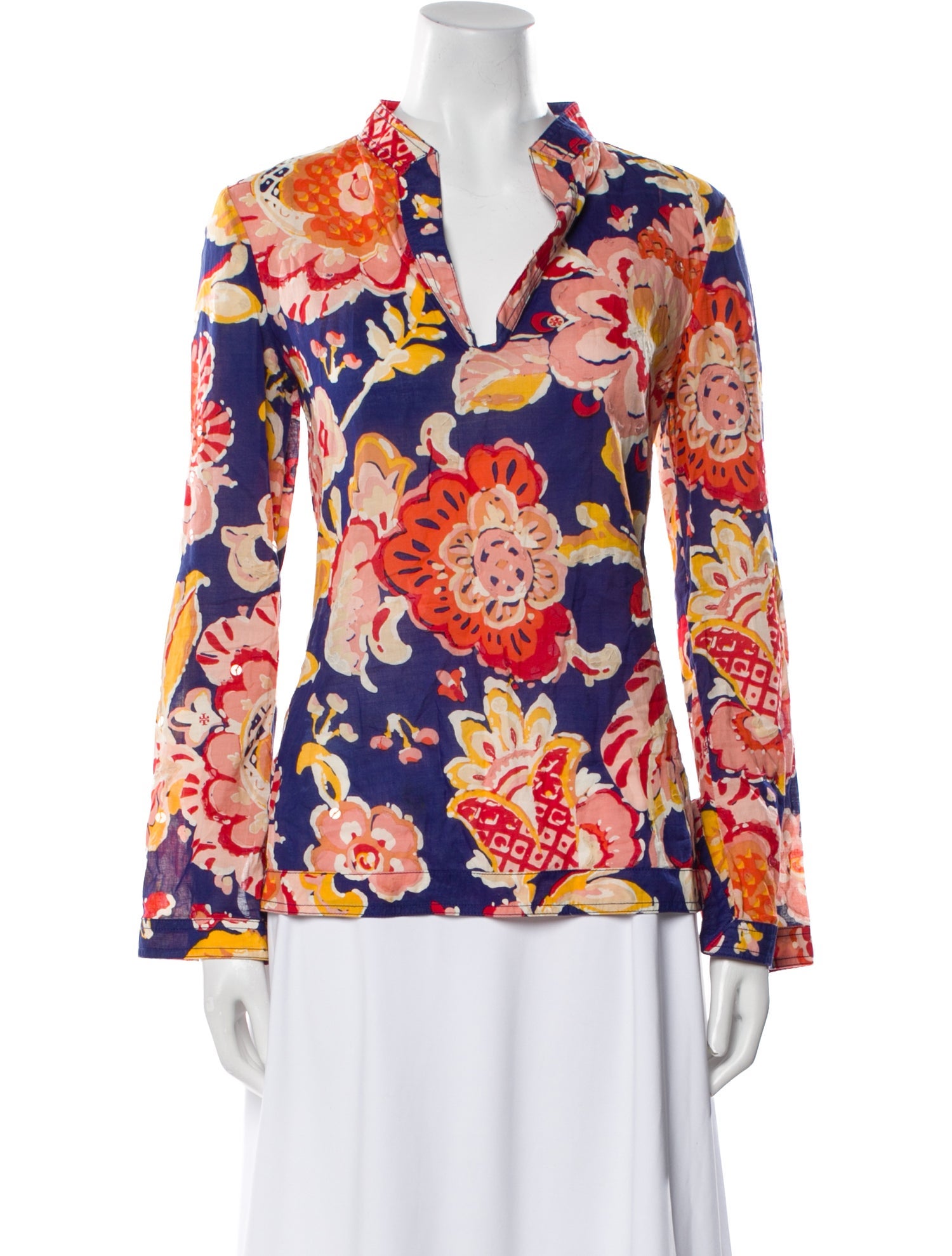Tory Burch Floral Print V-Neck Blouse