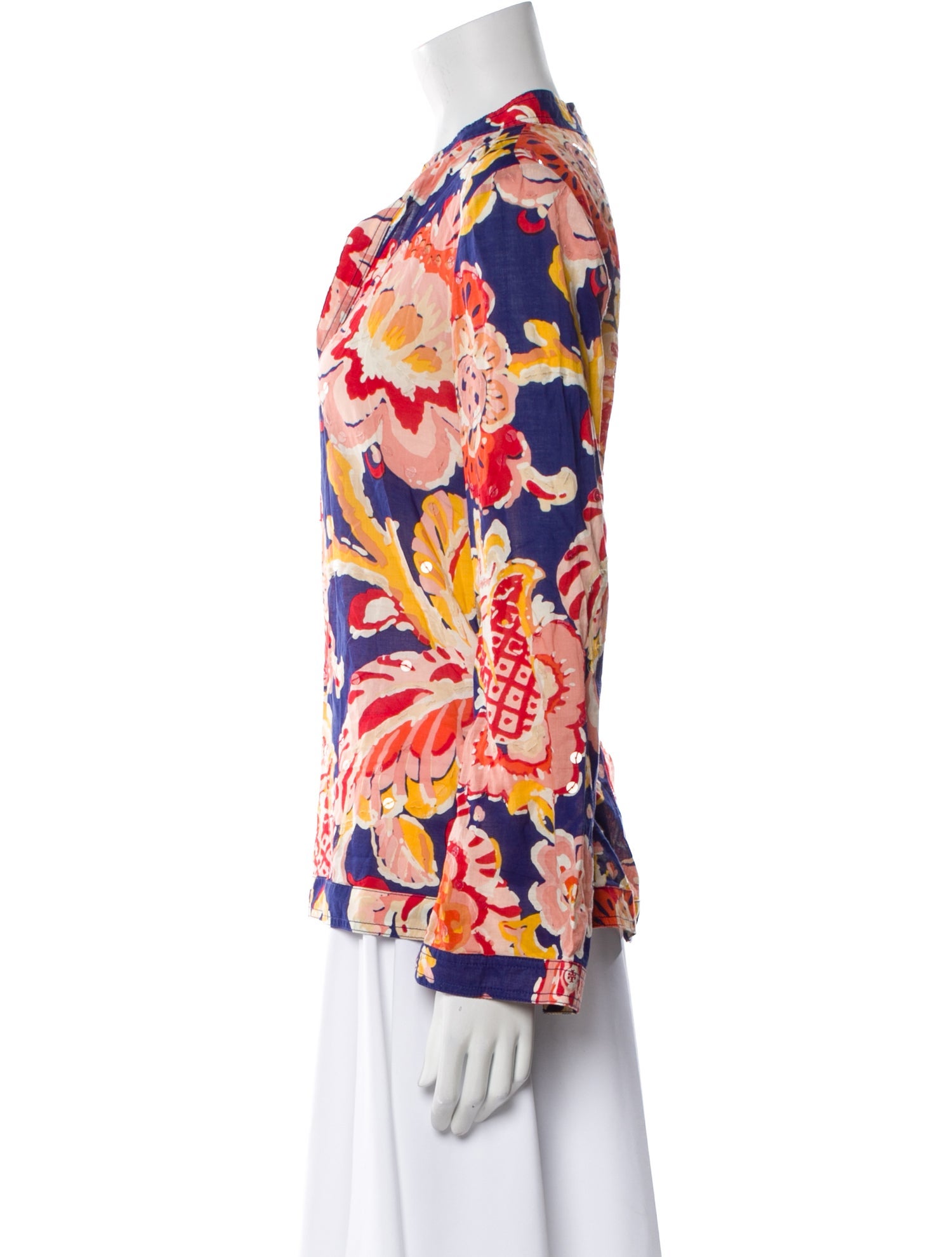 Tory Burch Floral Print V-Neck Blouse