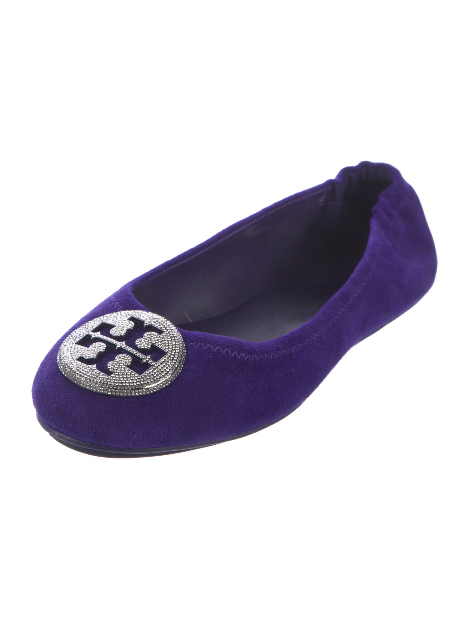 Tory Burch Suede Crystal Embellishments Ballet Flats