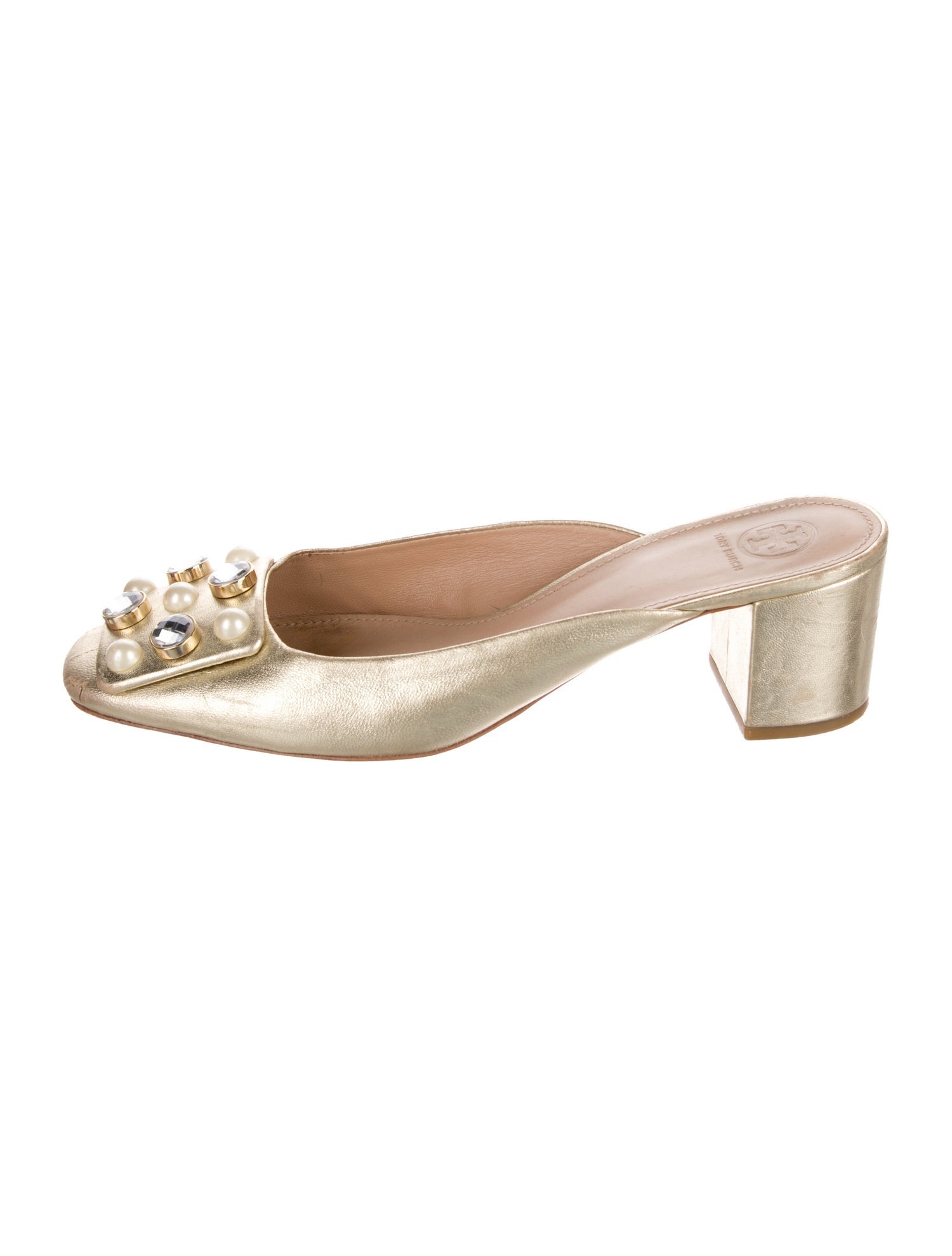 Tory Burch Leather Crystal Embellishments Mules