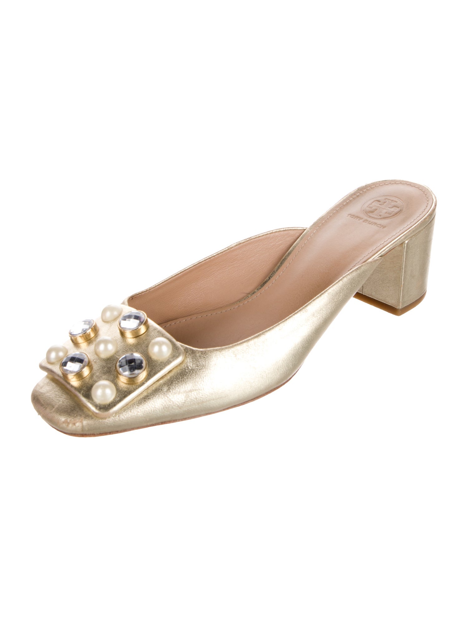 Tory Burch Leather Crystal Embellishments Mules