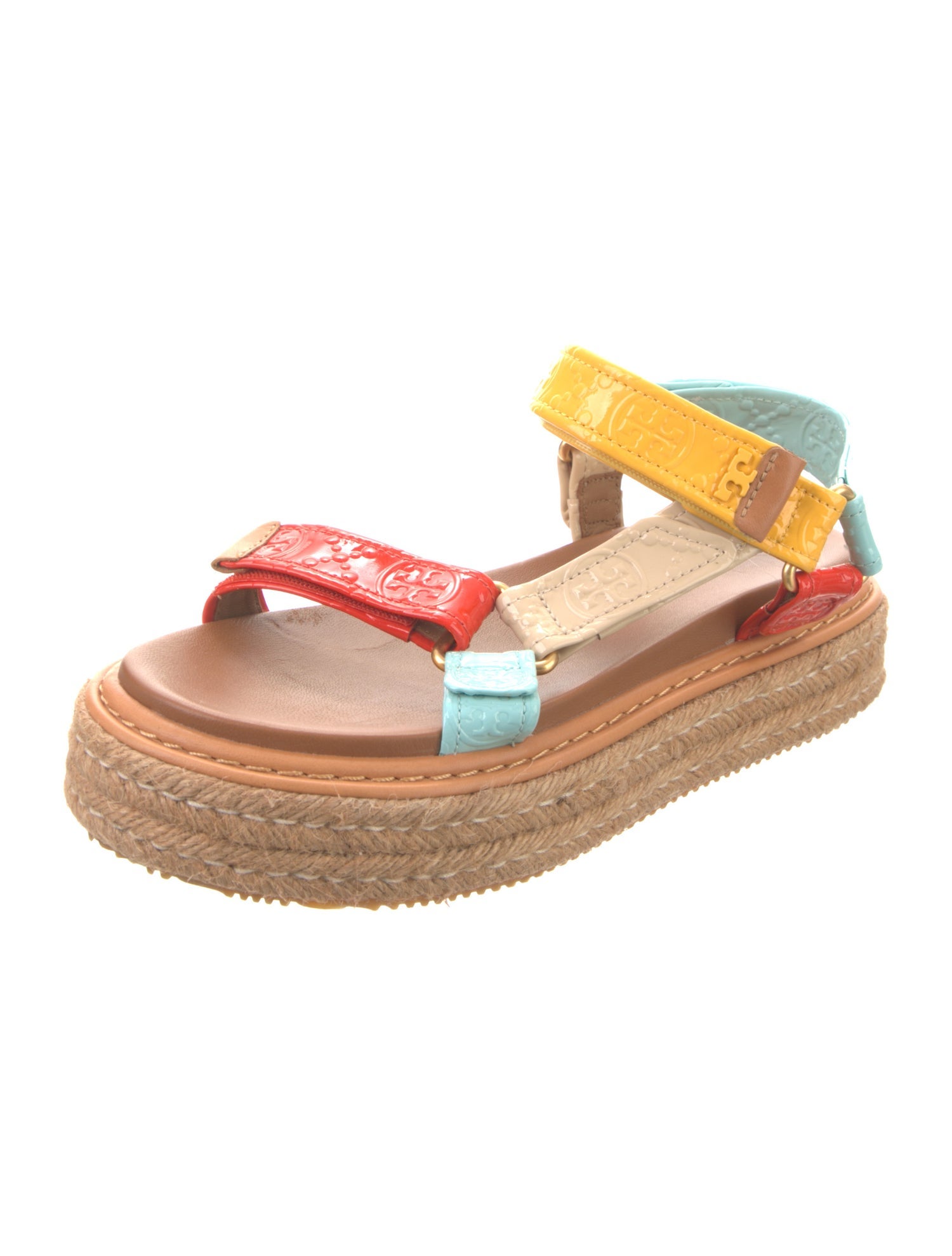 Tory Burch Patent Leather Colorblock Pattern Espadrilles