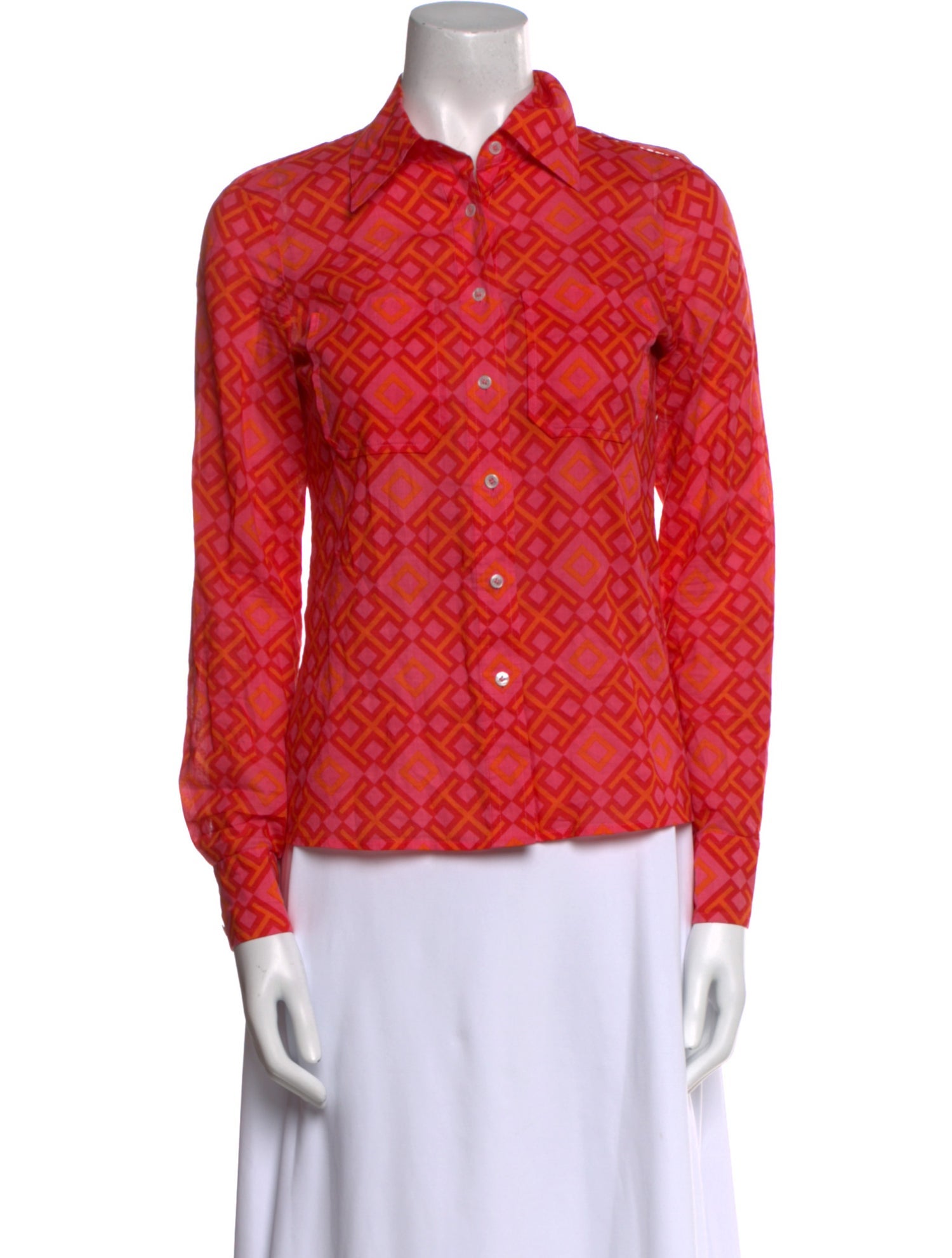 Tory Burch Printed Long Sleeve Button-Up Top