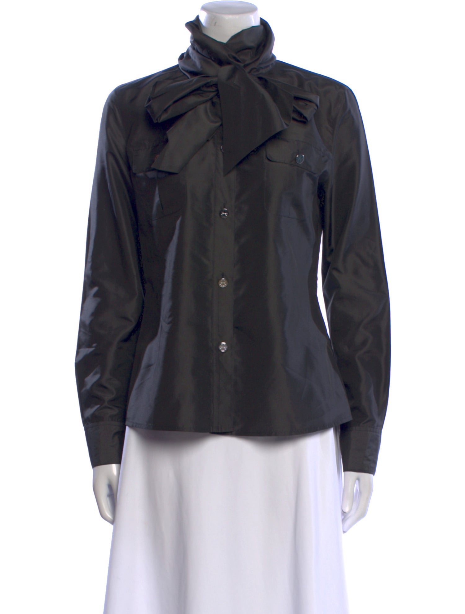 Tory Burch Silk Mock Neck Button-Up Top