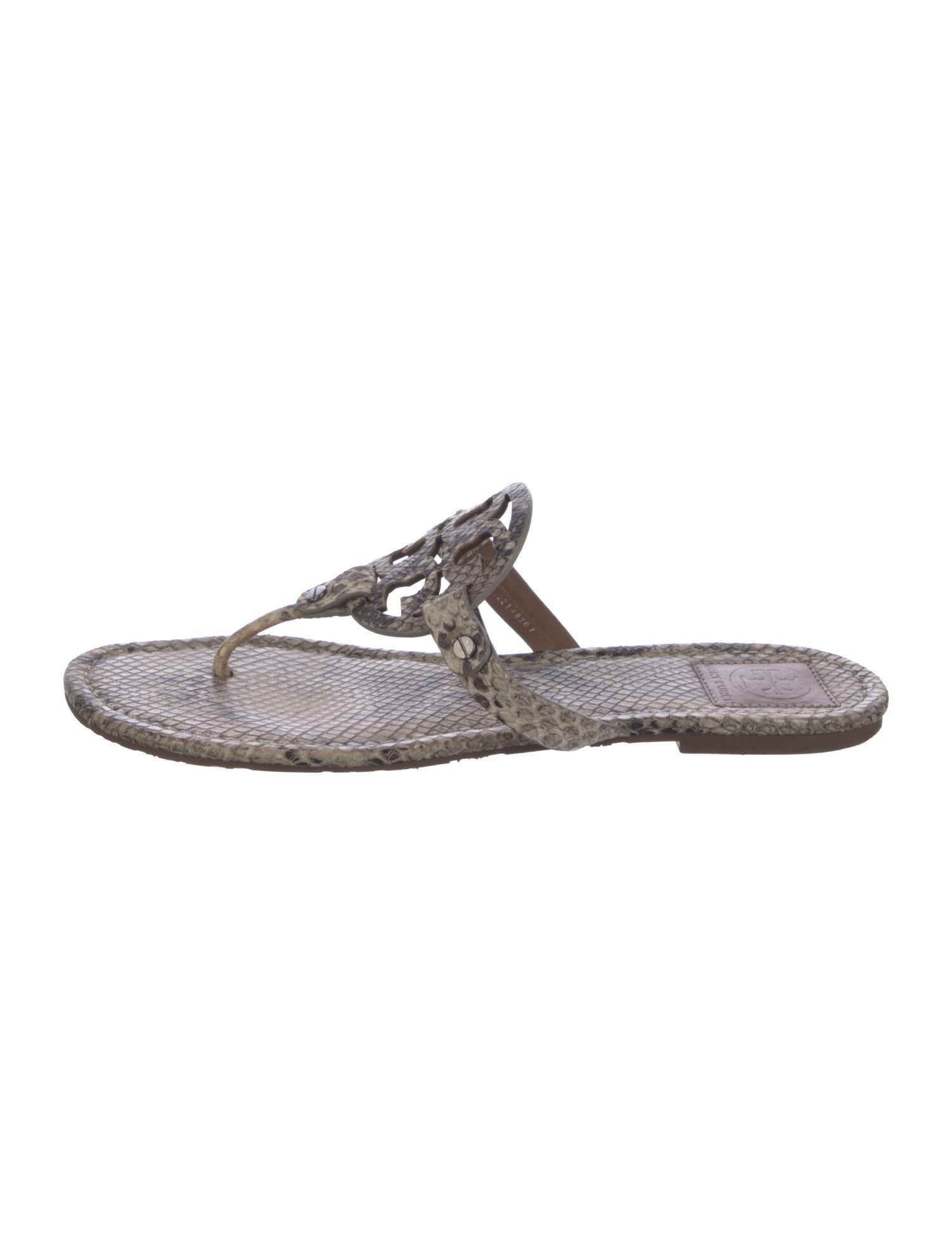 Tory Burch Embossed Leather Animal Print Slides