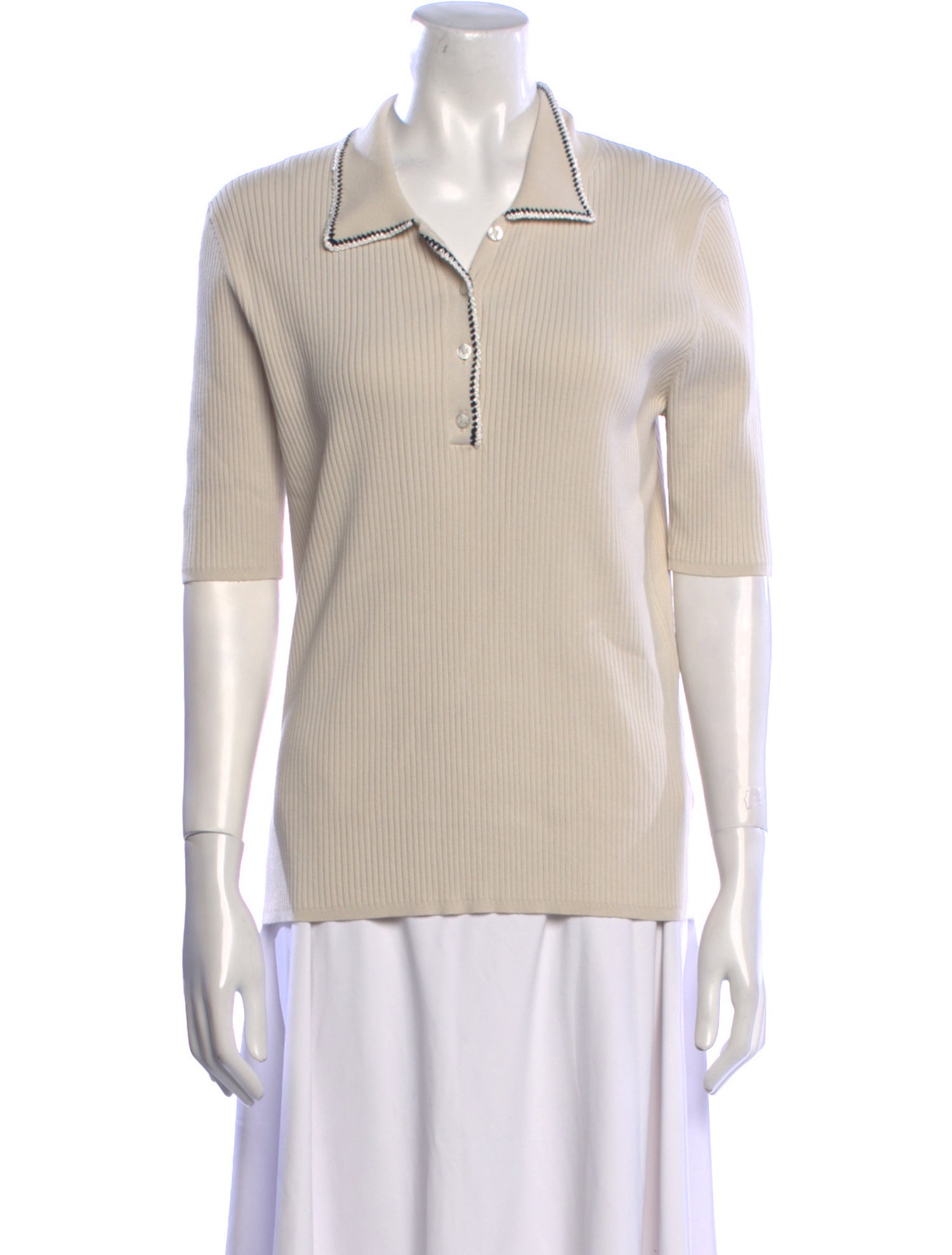 Tory Burch V-Neck Three-Quarter Sleeve Polo