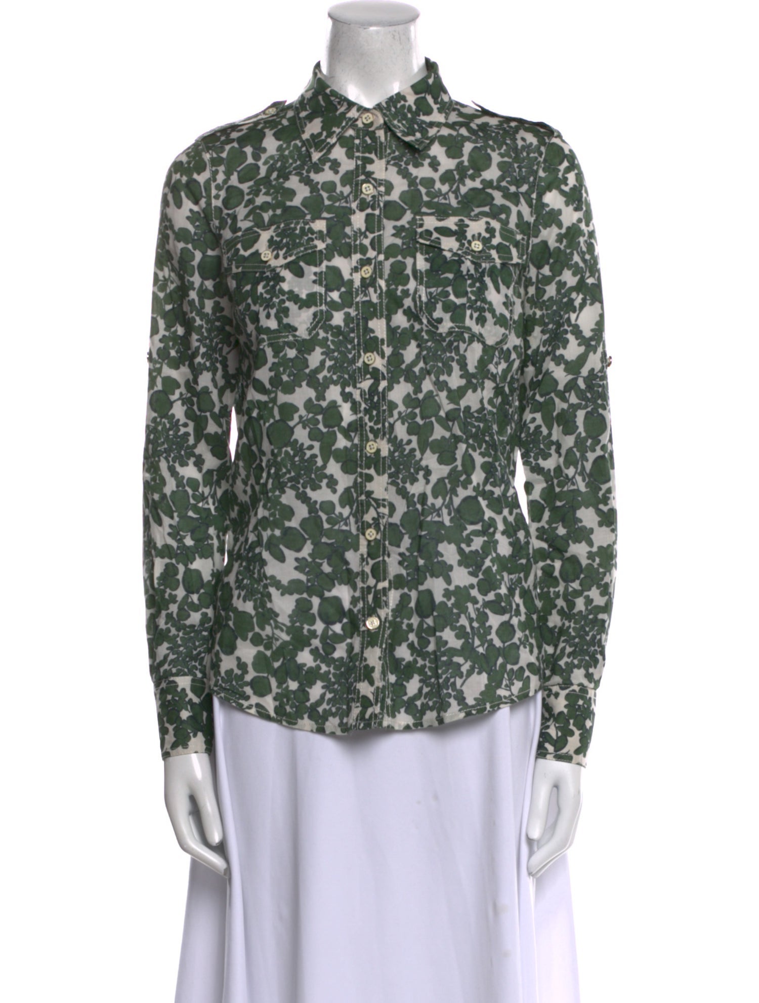 Tory Burch Floral Print Long Sleeve Button-Up Top