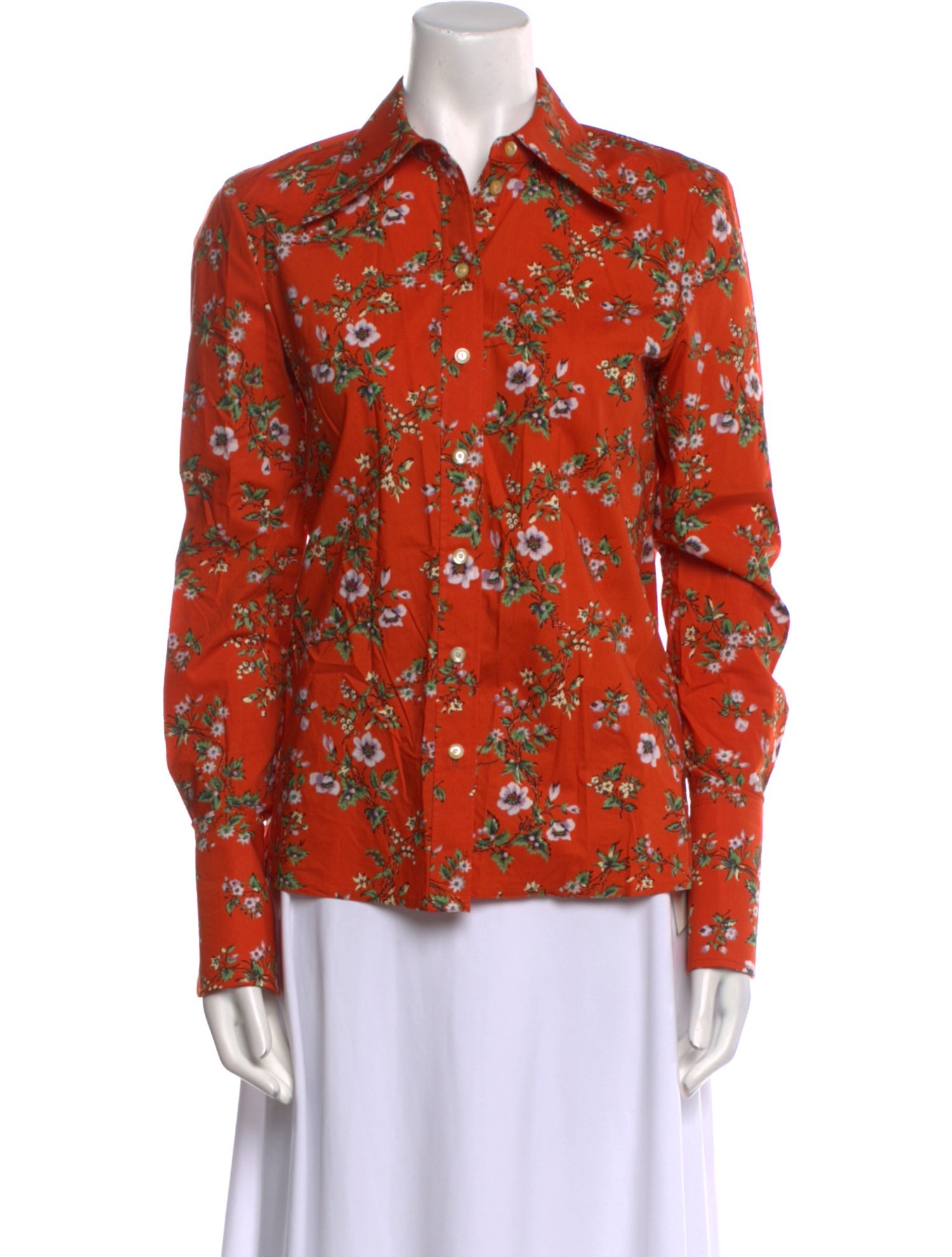 Tory Burch Floral Print Long Sleeve Button-Up Top