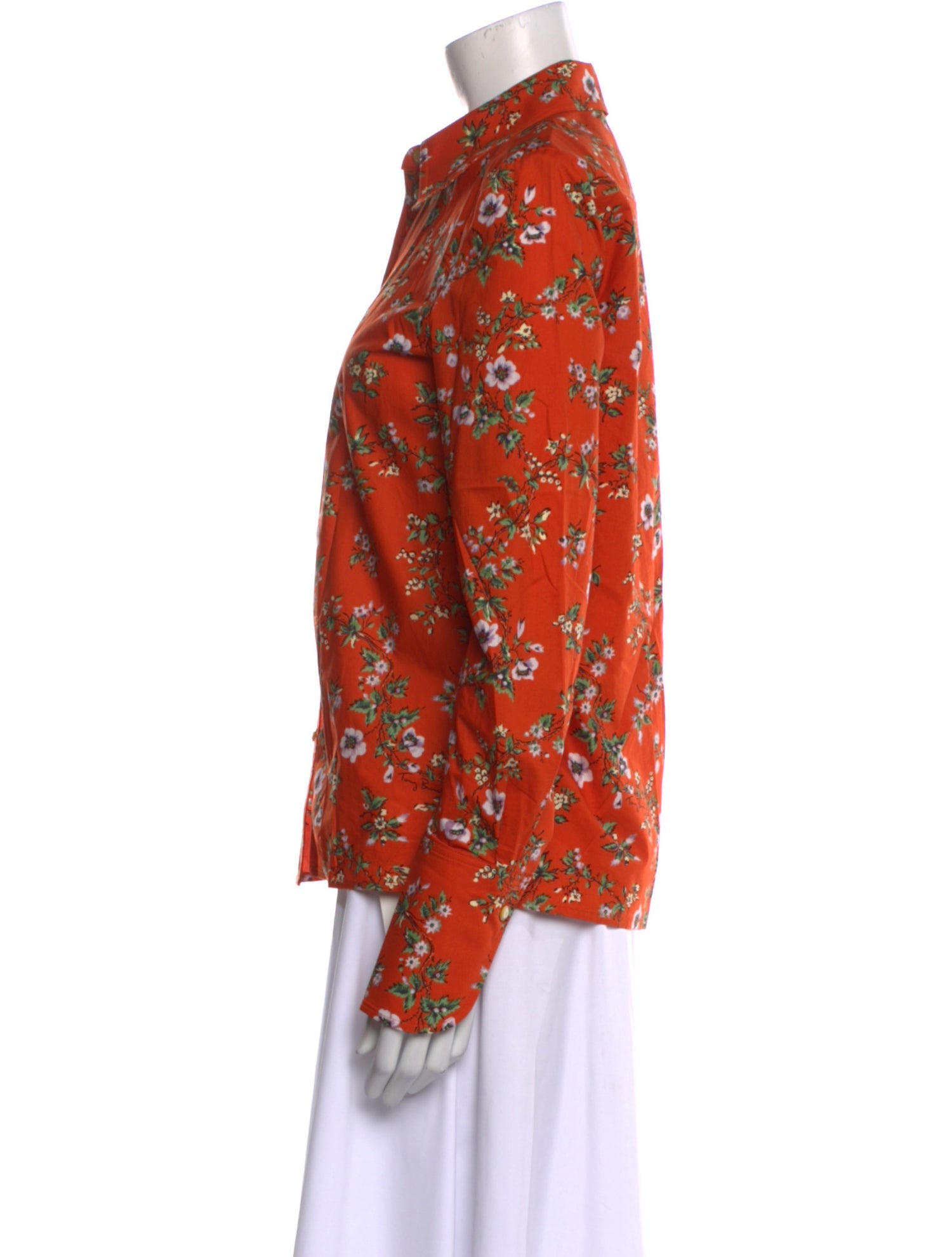 Tory Burch Floral Print Long Sleeve Button-Up Top