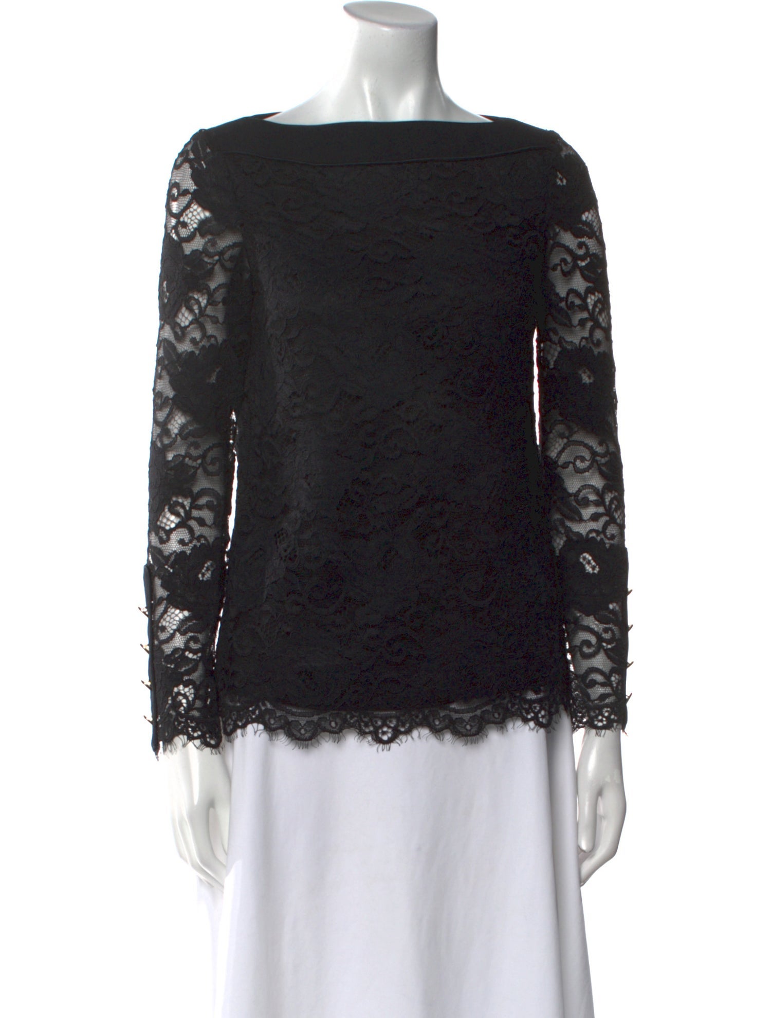 Tory Burch Lace Pattern Bateau Neckline Top