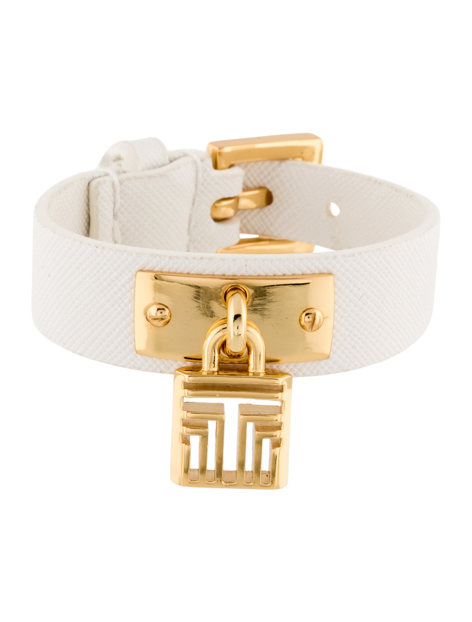 Tory Burch Leather Logo Padlock Charm Wrap Bracelet