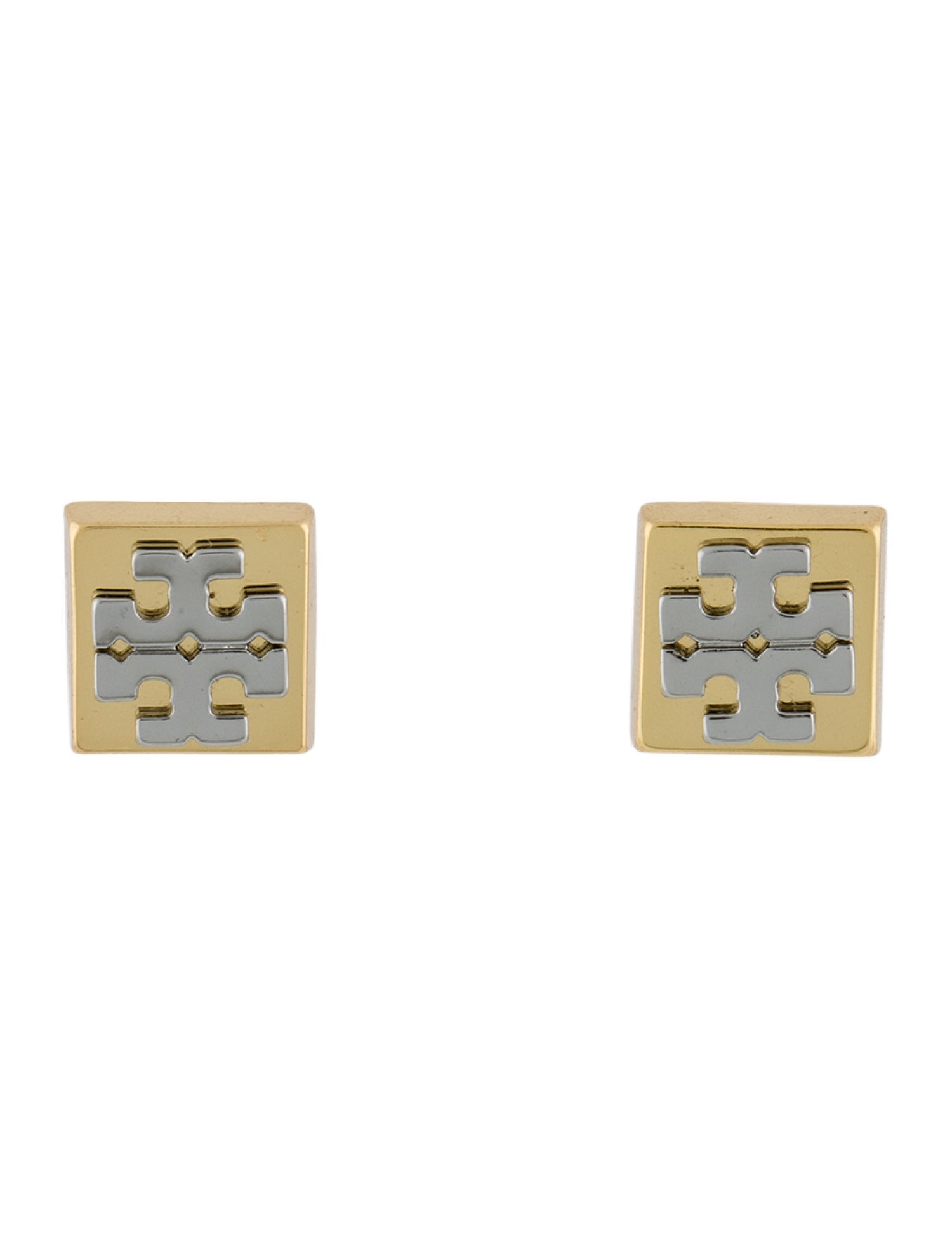 Tory Burch Two-Tone Block-T Logo Stud Earrings