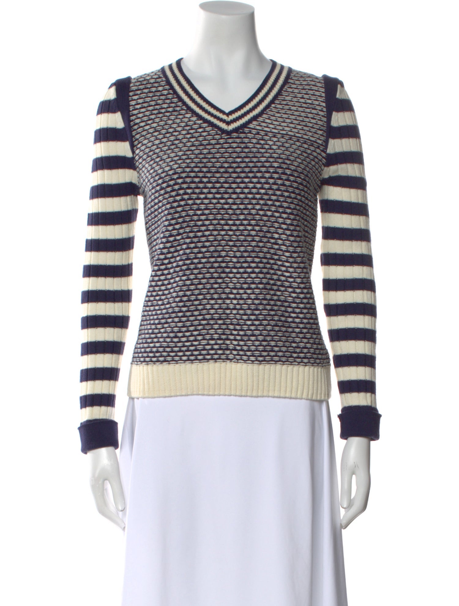 Tory Burch Striped V-Neck Sweater