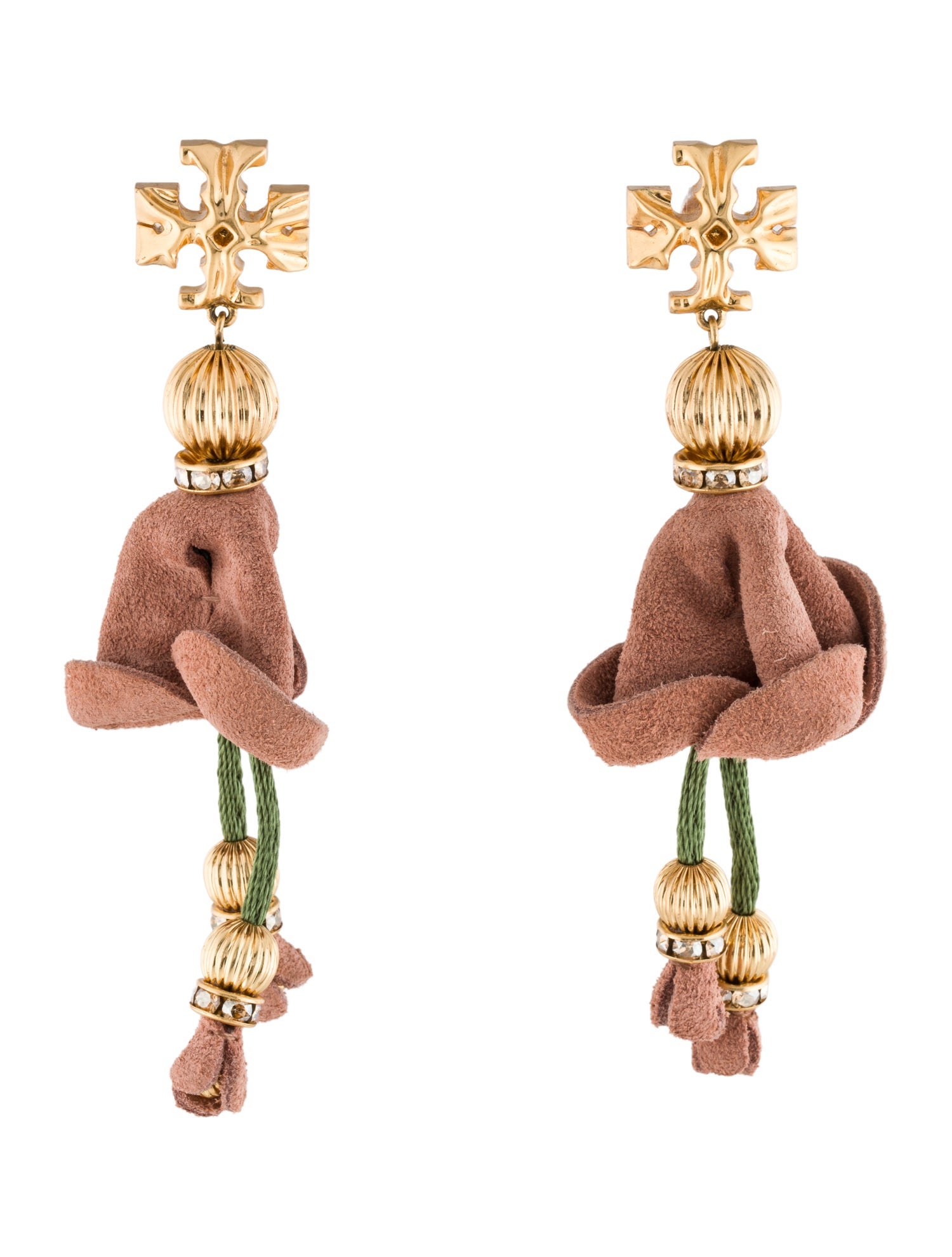 Tory Burch Roxanne Crystal & Leather Floral Drop Earrings