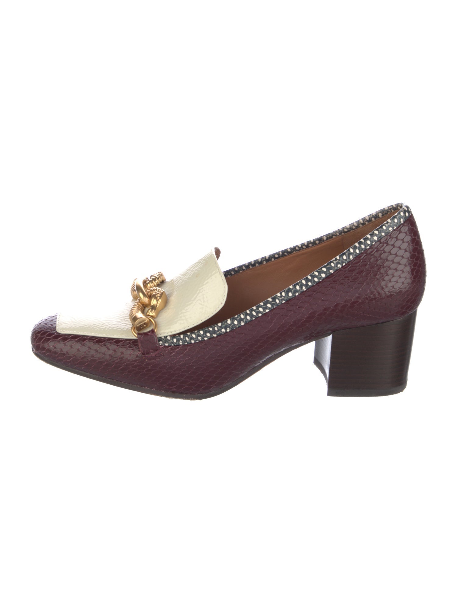 Tory Burch Leather Chain-Link Accents Pumps