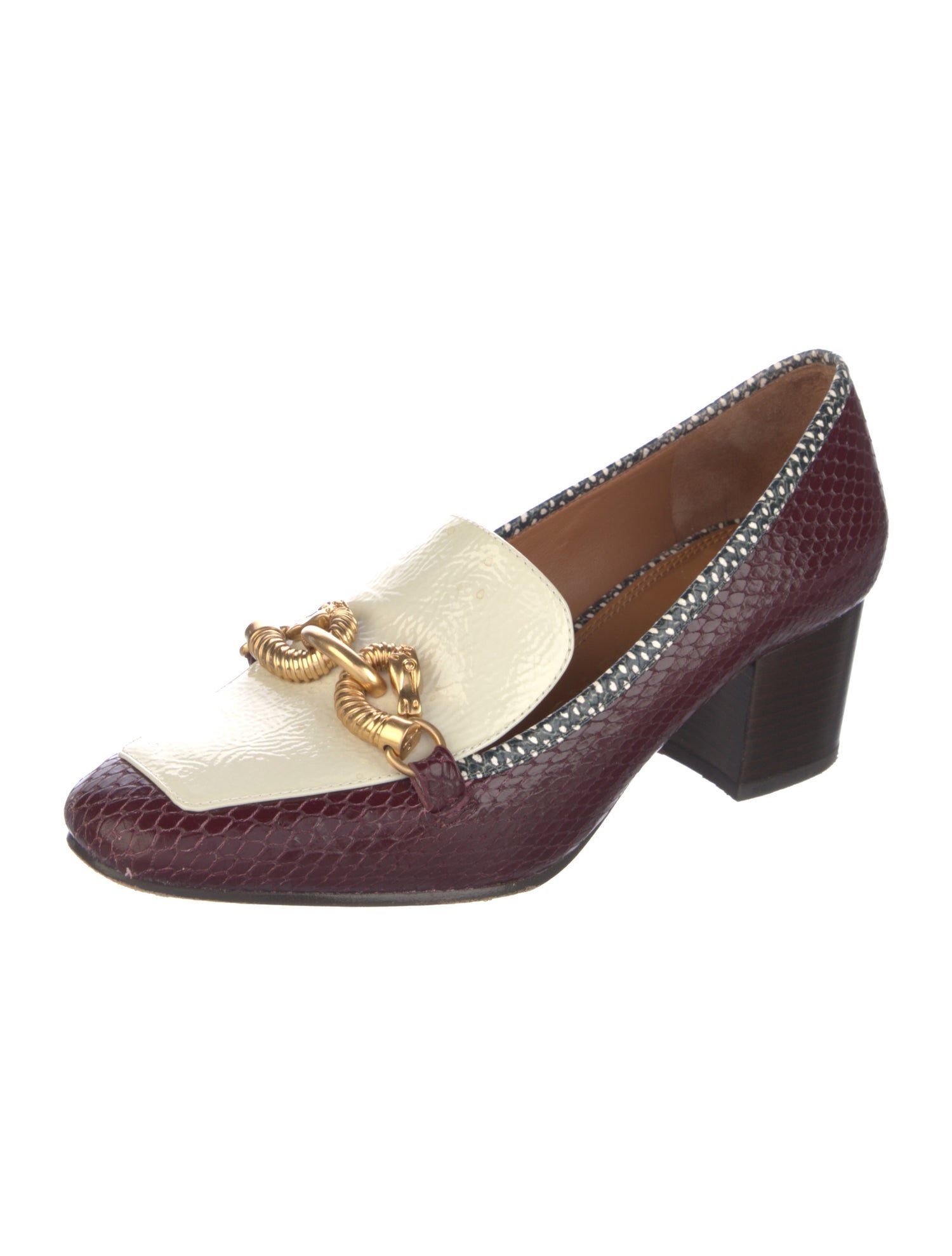 Tory Burch Leather Chain-Link Accents Pumps