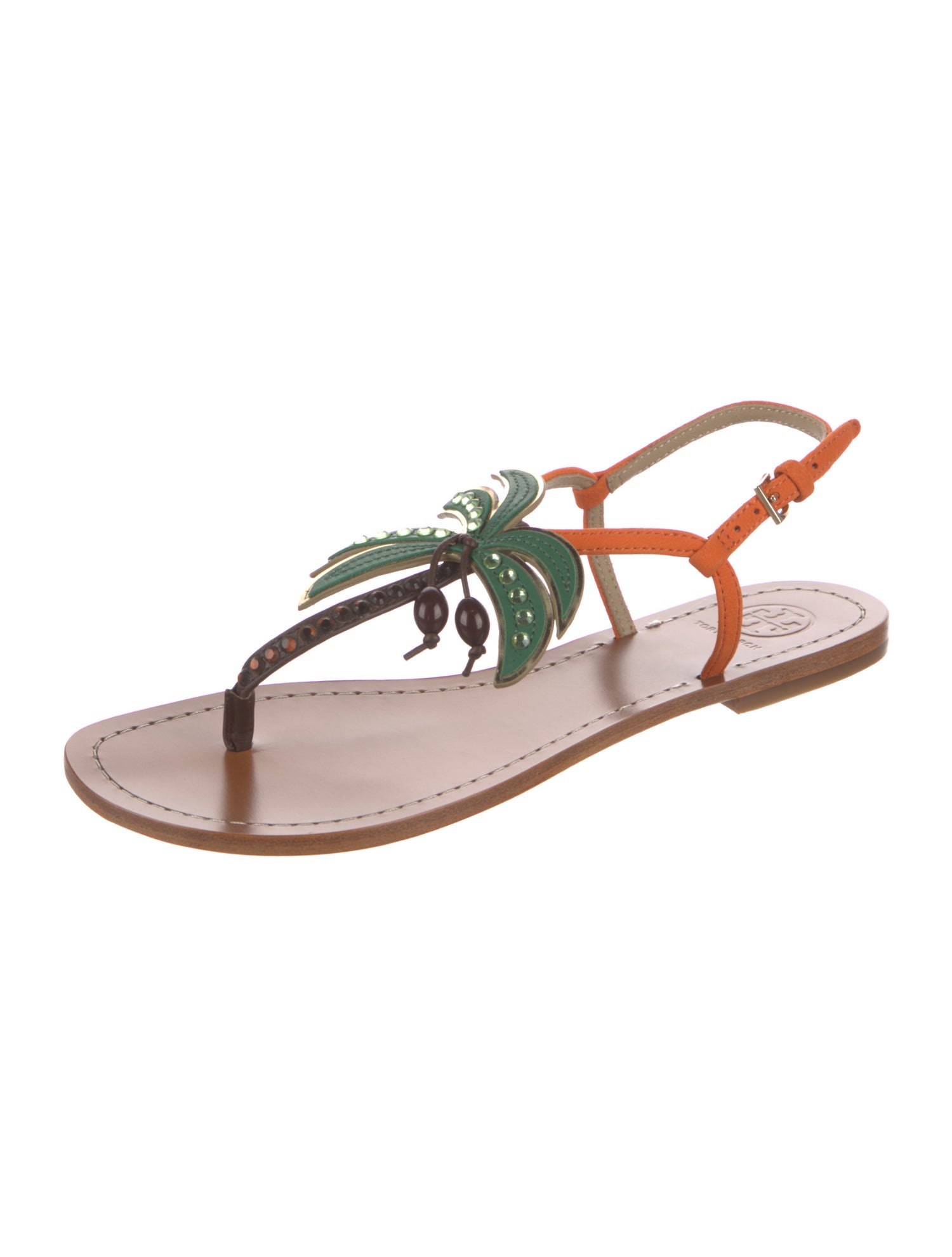 Tory Burch Leather Crystal Embellishments Slingback Sandals w/ Tags