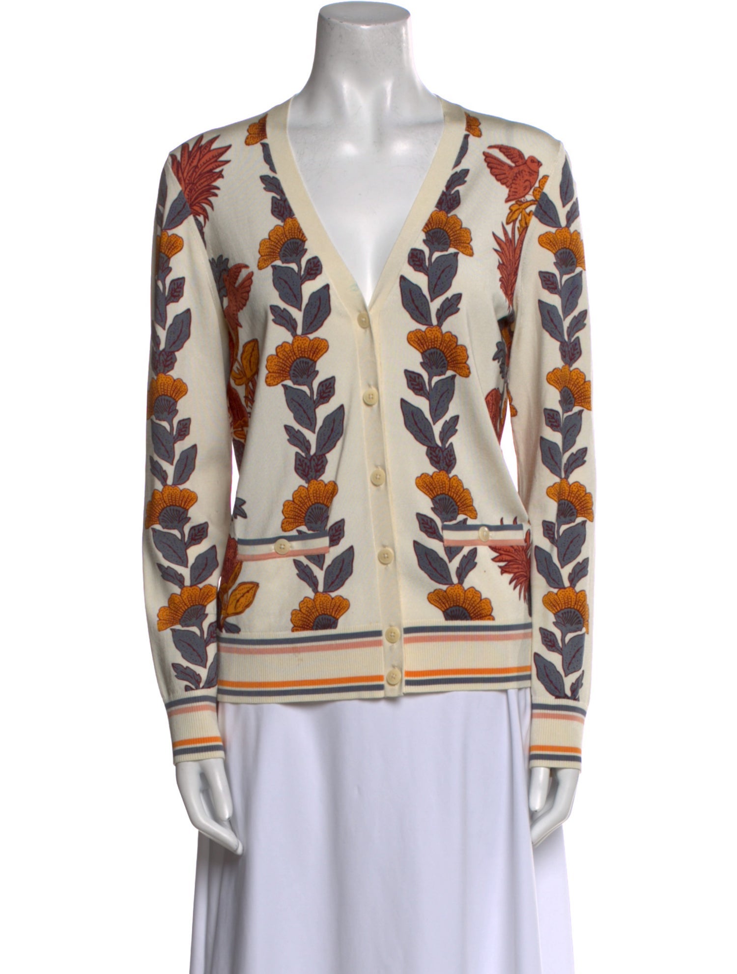 Tory Burch Printed V-Neck Button-Up Top