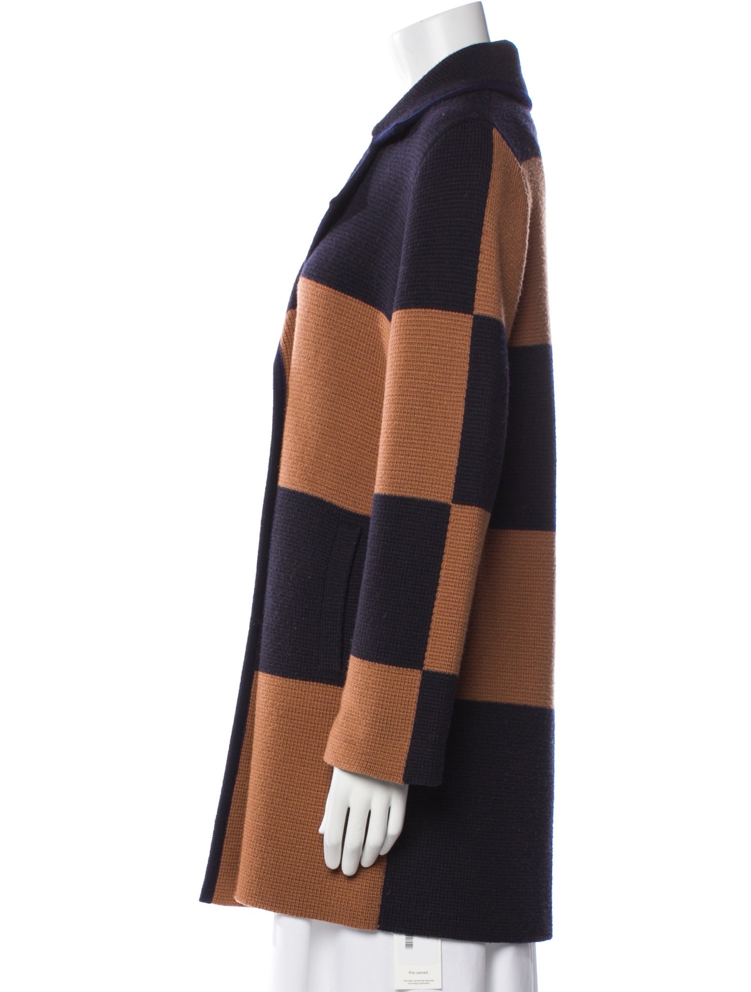 Tory Burch Merino Wool Colorblock Pattern Peacoat